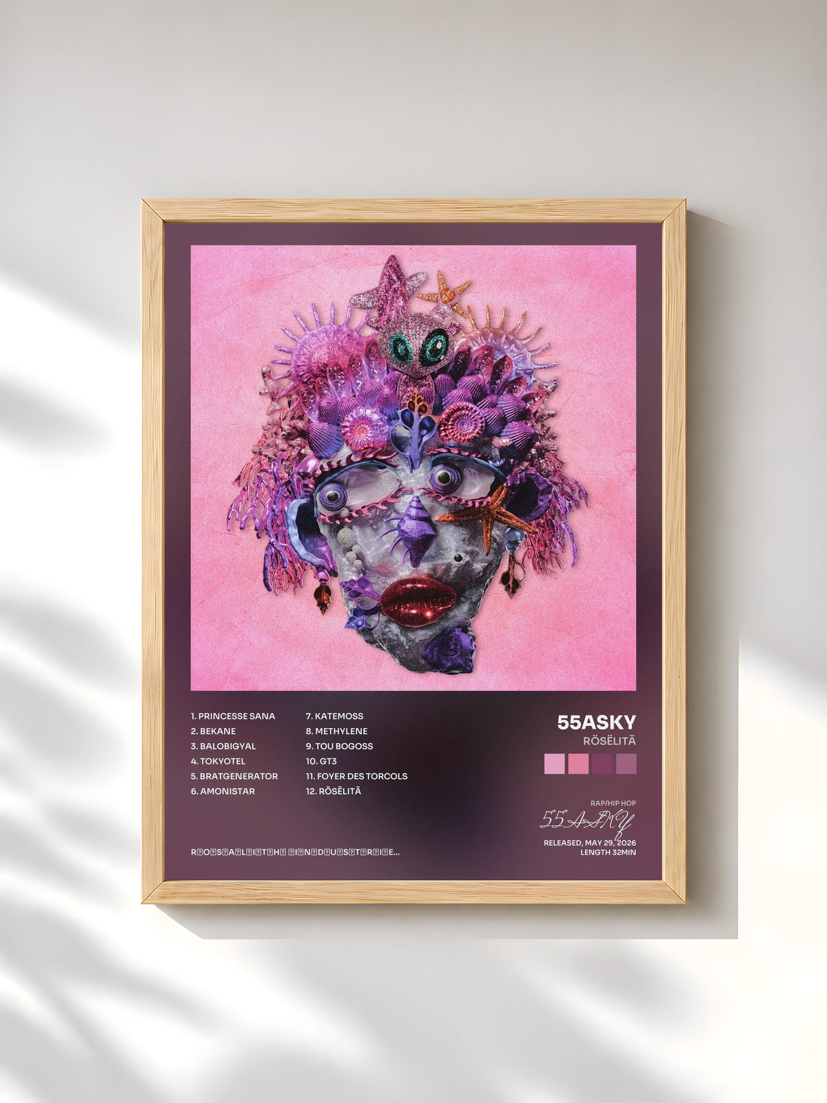 #bois Tableau de l'album RÖSËLITÄ de 55ASKY, cadre en bois brut, imprimé et encadré en France