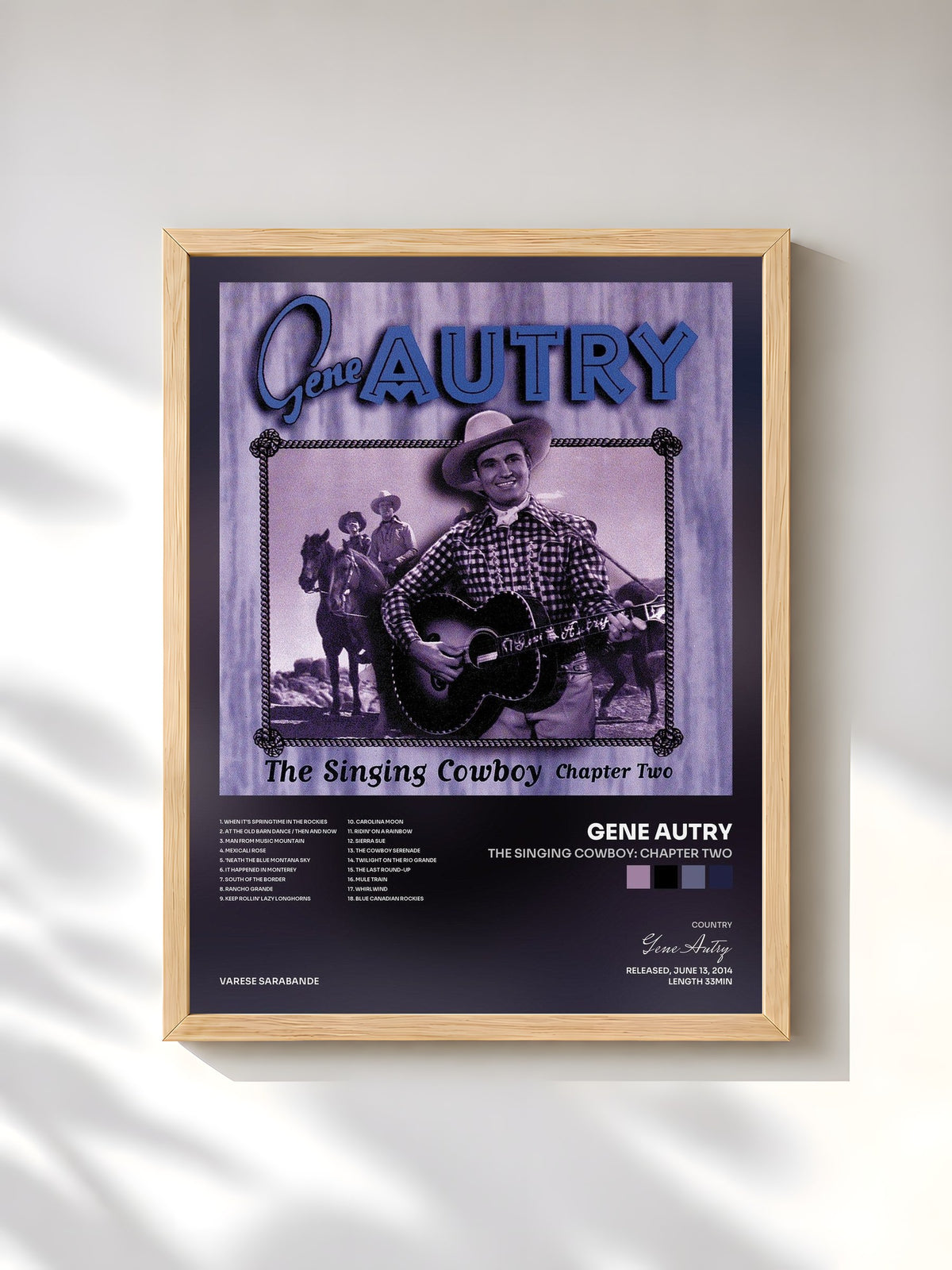 #bois Tableau de l'album The Singing Cowboy: Chapter Two de Gene Autry, cadre en bois brut, imprimé et encadré en France