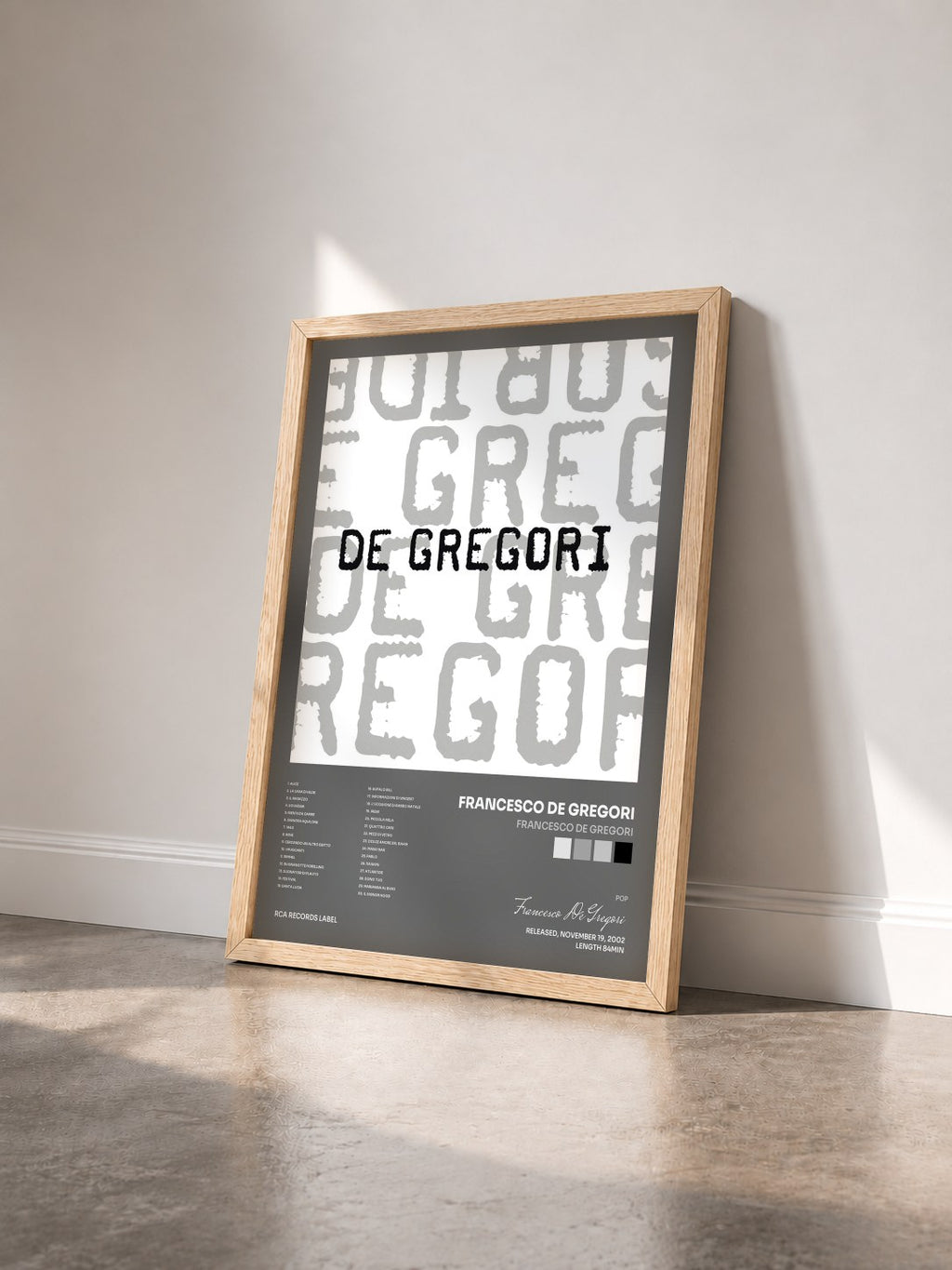 #bois Tableau de l'album Francesco De Gregori de Francesco De Gregori vu de trois quarts, cadre en bois brut