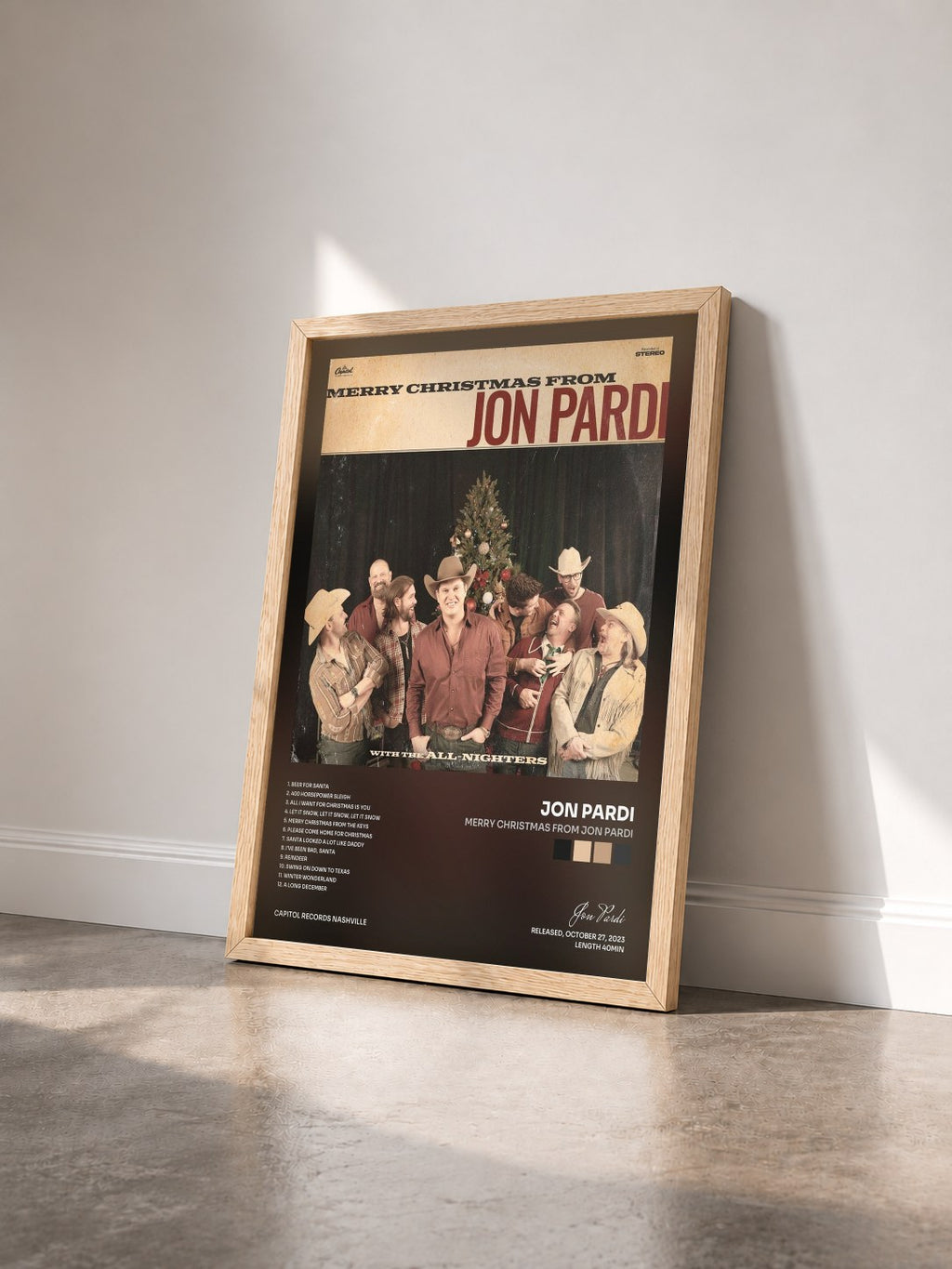 #bois Tableau de l'album Merry Christmas From Jon Pardi de Jon Pardi vu de trois quarts, cadre en bois brut