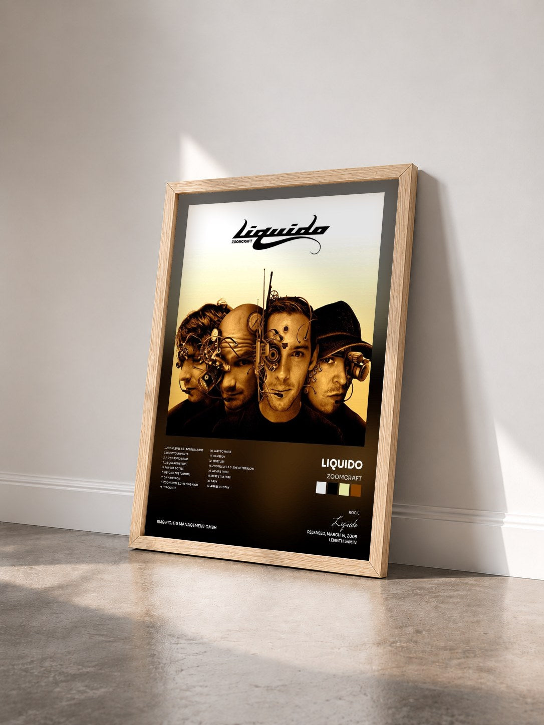 #bois Tableau de l'album Zoomcraft de Liquido vu de trois quarts, cadre en bois brut