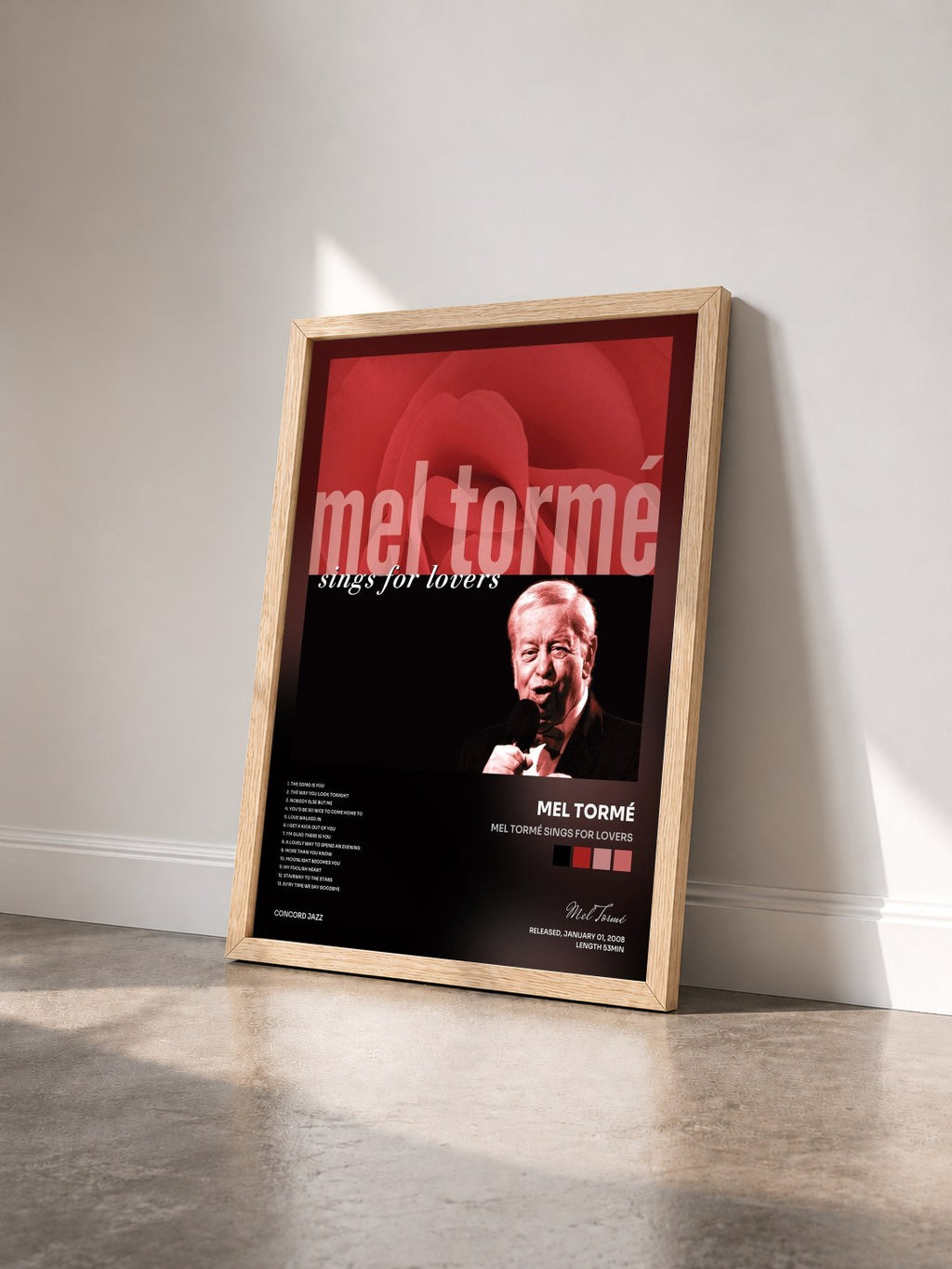 #bois Tableau de l'album Mel Tormé Sings For Lovers de Mel Tormé vu de trois quarts, cadre en bois brut