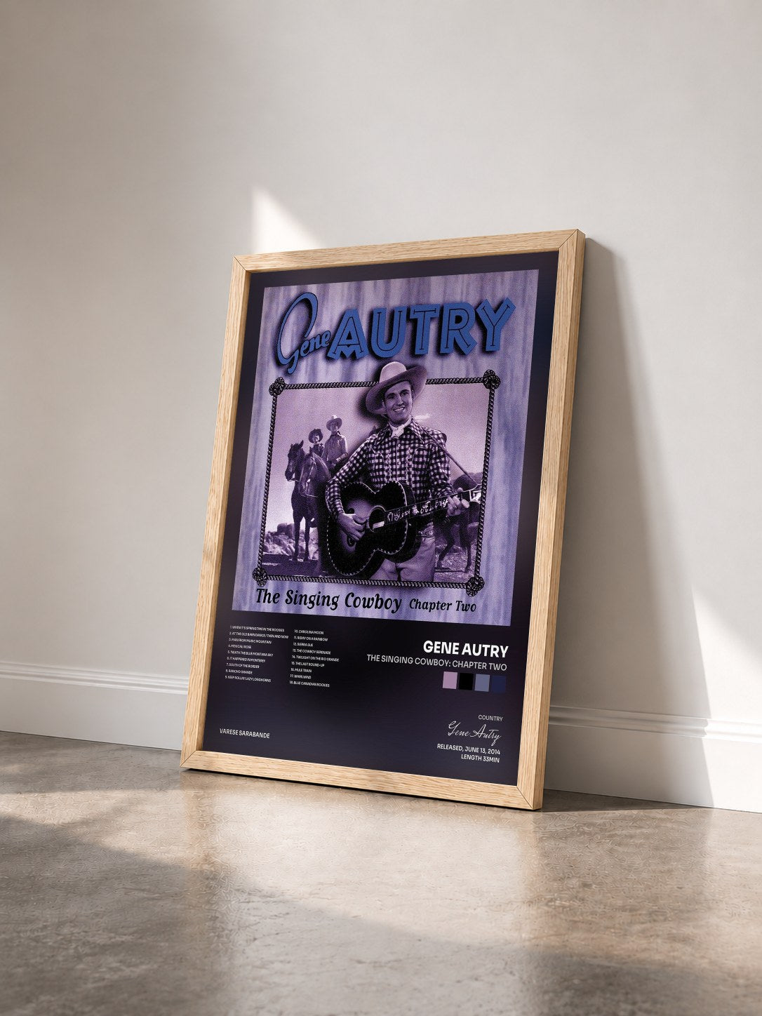 #bois Tableau de l'album The Singing Cowboy: Chapter Two de Gene Autry vu de trois quarts, cadre en bois brut