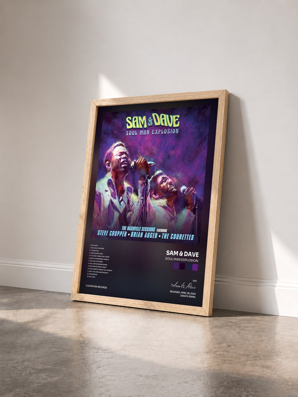 #bois Tableau de l'album Soul Man Explosion de Sam & Dave vu de trois quarts, cadre en bois brut