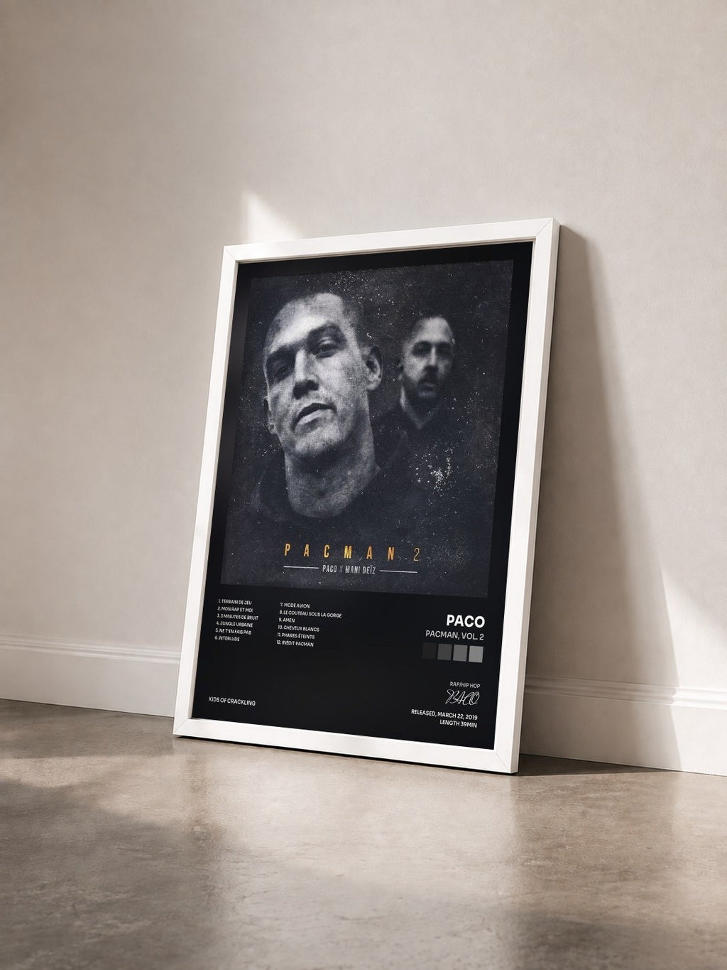#blanc Tableau de l'album Pacman, Vol. 2 de PACO vu de trois quarts, cadre blanc