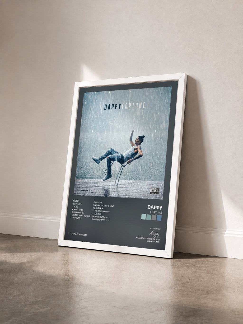 #blanc Tableau de l'album Fortune de Dappy vu de trois quarts, cadre blanc
