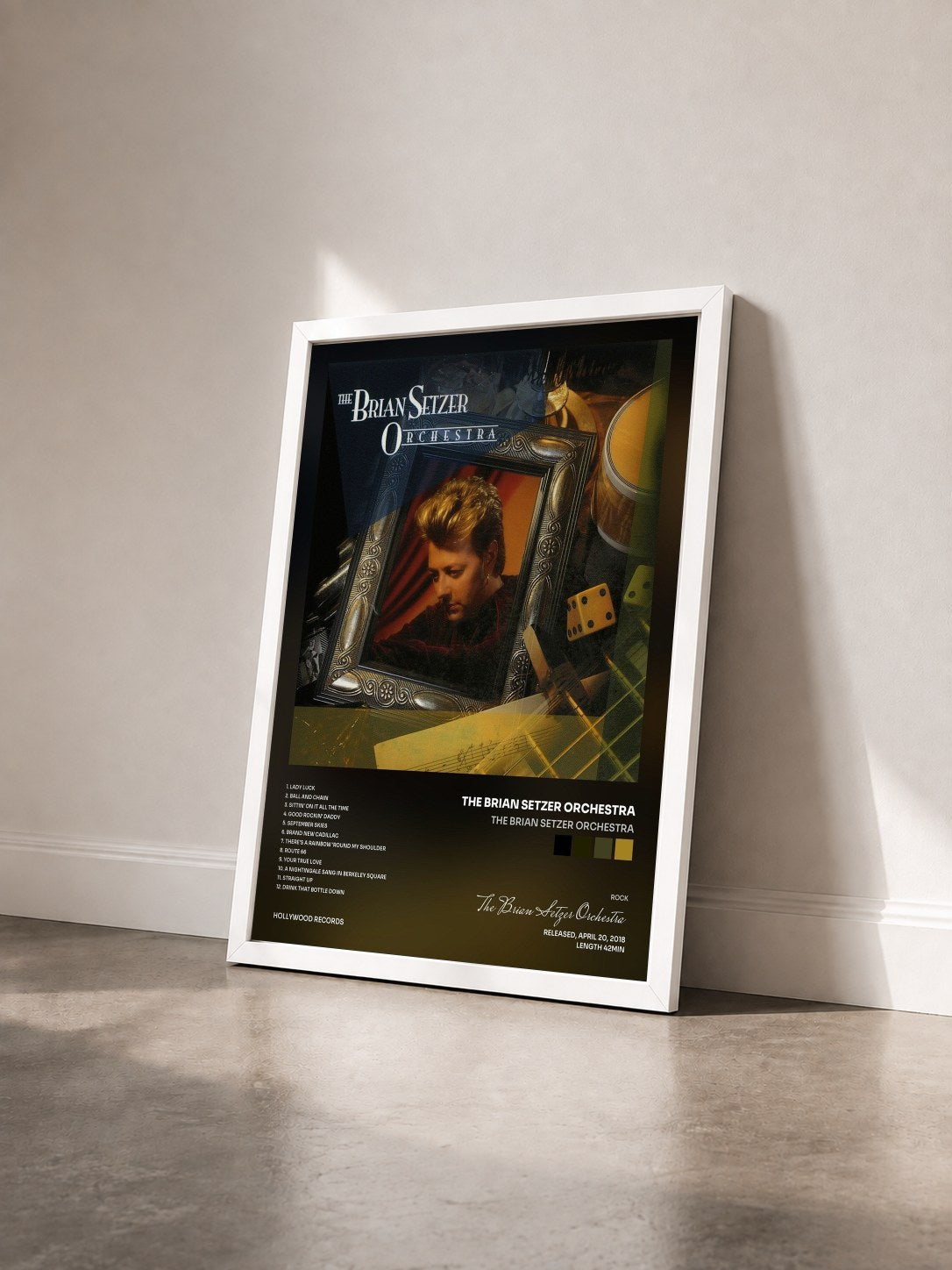 #blanc Tableau de l'album The Brian Setzer Orchestra de The Brian Setzer Orchestra vu de trois quarts, cadre blanc