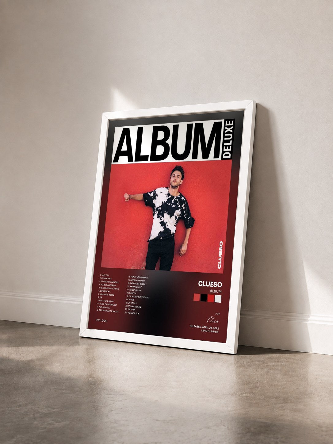 #blanc Tableau de l'album ALBUM de Clueso vu de trois quarts, cadre blanc