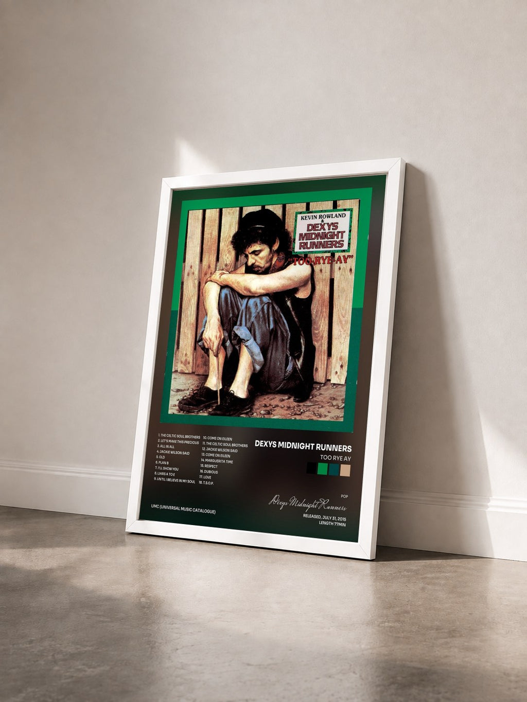 #blanc Tableau de l'album Too Rye Ay de Dexys Midnight Runners vu de trois quarts, cadre blanc