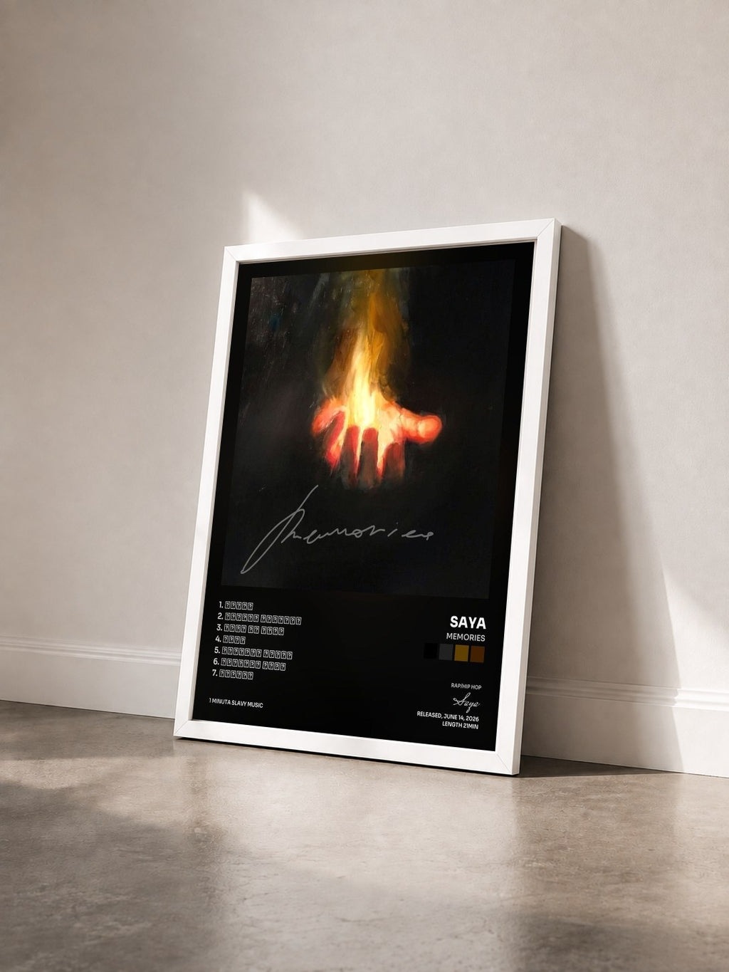 #blanc Tableau de l'album MEMORIES de Saya vu de trois quarts, cadre blanc