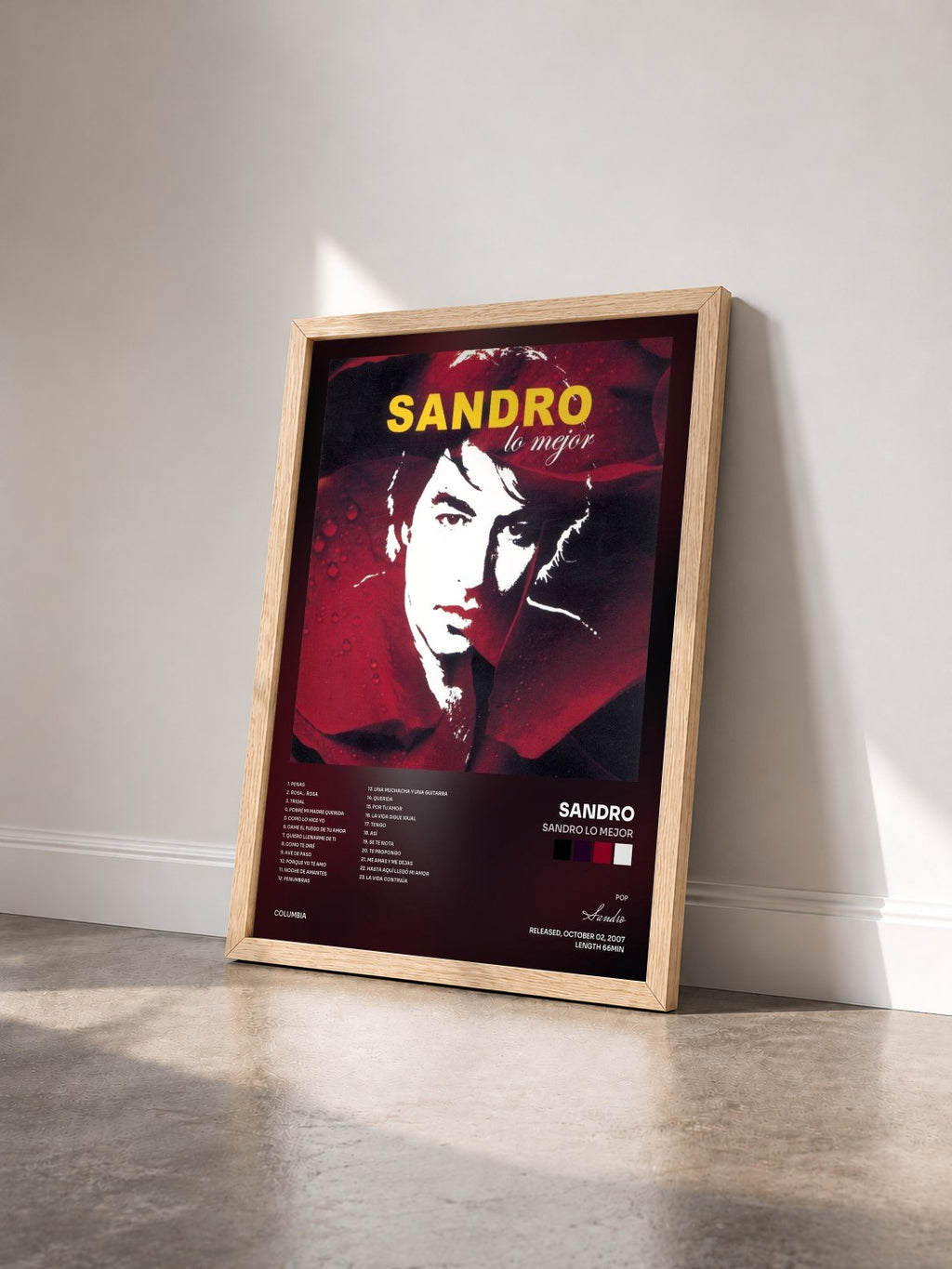 #bois Tableau de l'album Sandro Lo Mejor de Sandro vu de trois quarts, cadre en bois brut