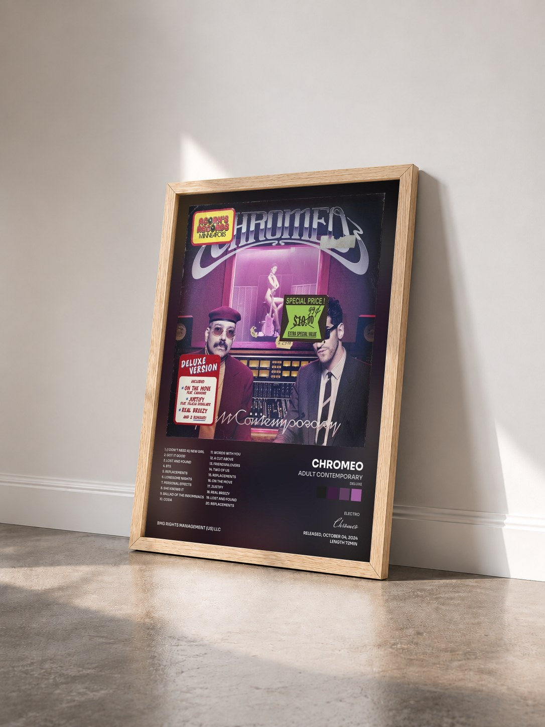 #bois Tableau de l'album Adult Contemporary (Deluxe) de Chromeo vu de trois quarts, cadre en bois brut
