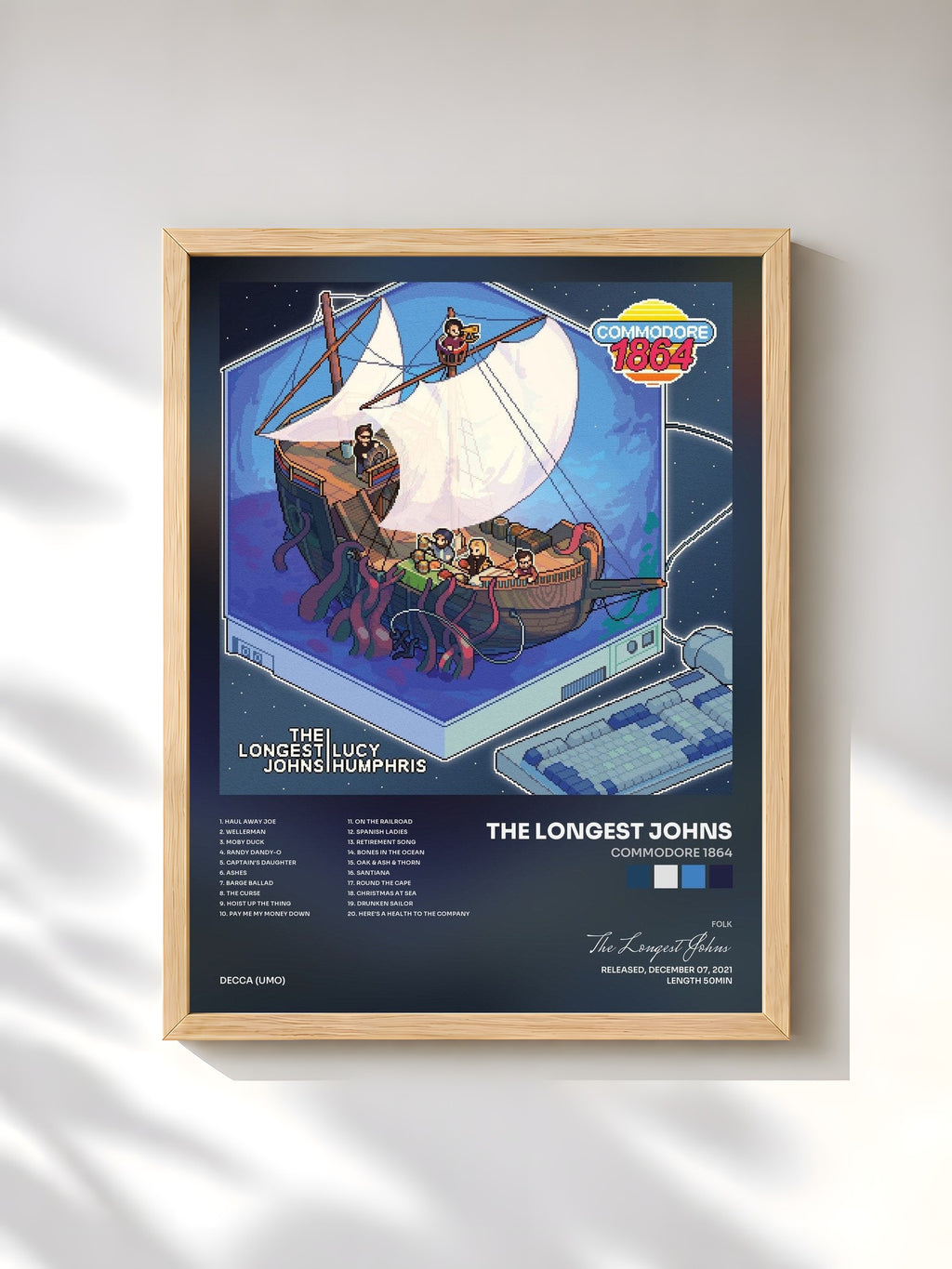 #bois Tableau de l'album Commodore 1864 de The Longest Johns, cadre en bois brut, imprimé et encadré en France