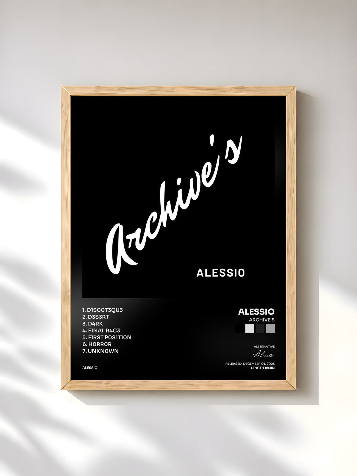 #bois Tableau de l'album Archive's de Alessio, cadre en bois brut, imprimé et encadré en France