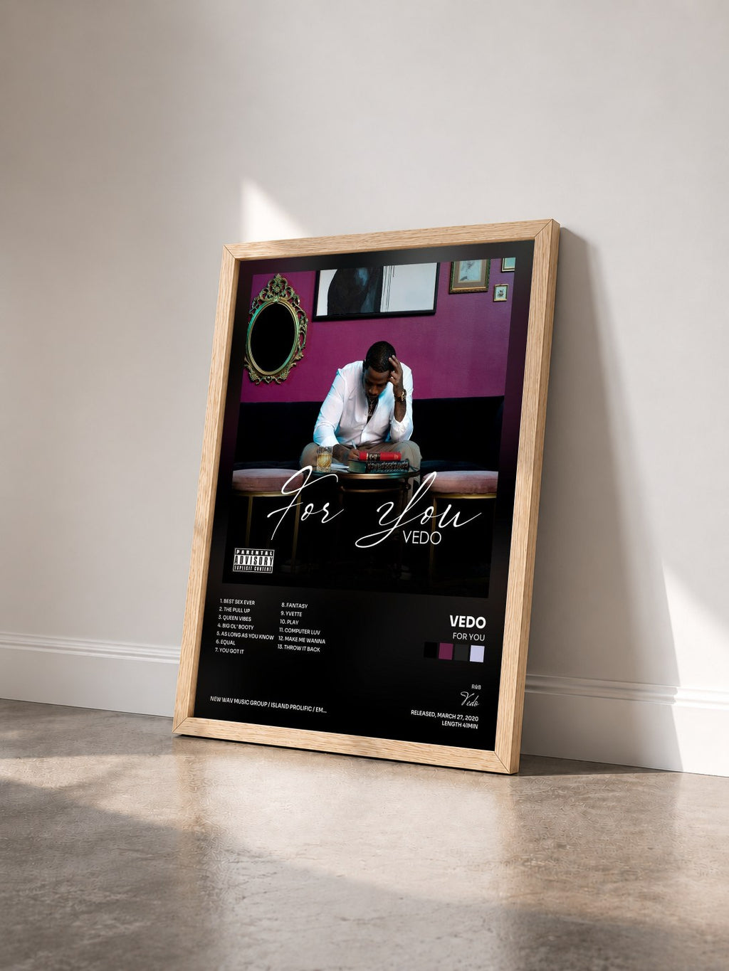 #bois Tableau de l'album For You de Vedo vu de trois quarts, cadre en bois brut