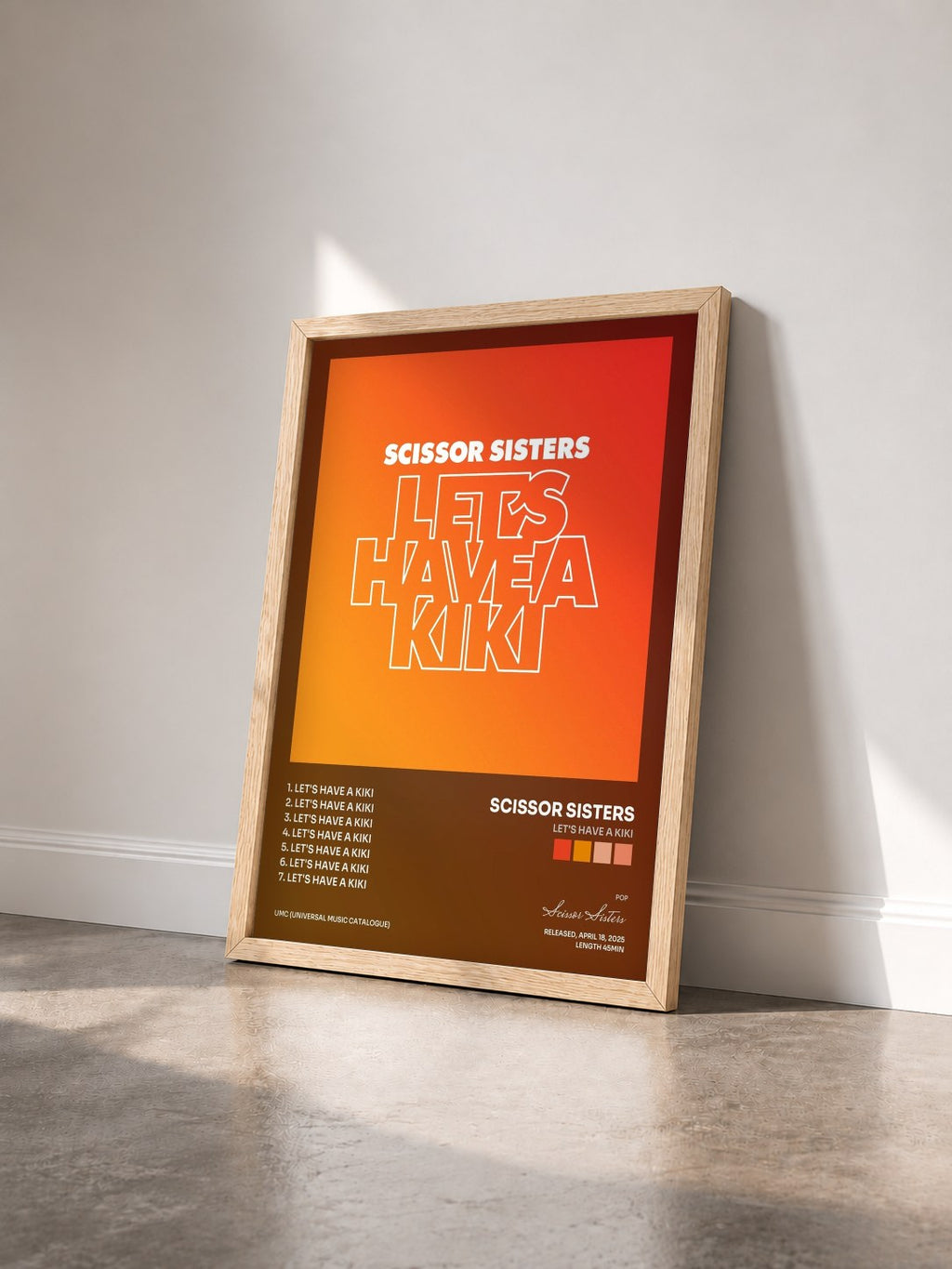 #bois Tableau de l'album Let's Have A Kiki de Scissor Sisters vu de trois quarts, cadre en bois brut