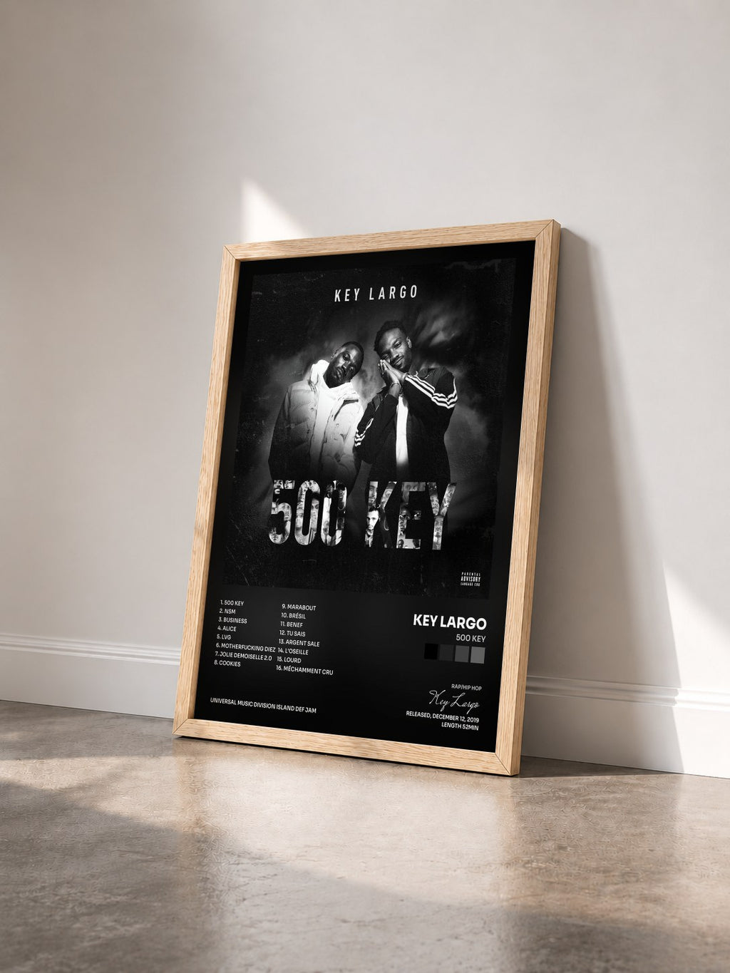 #bois Tableau de l'album 500 Key de Key Largo vu de trois quarts, cadre en bois brut
