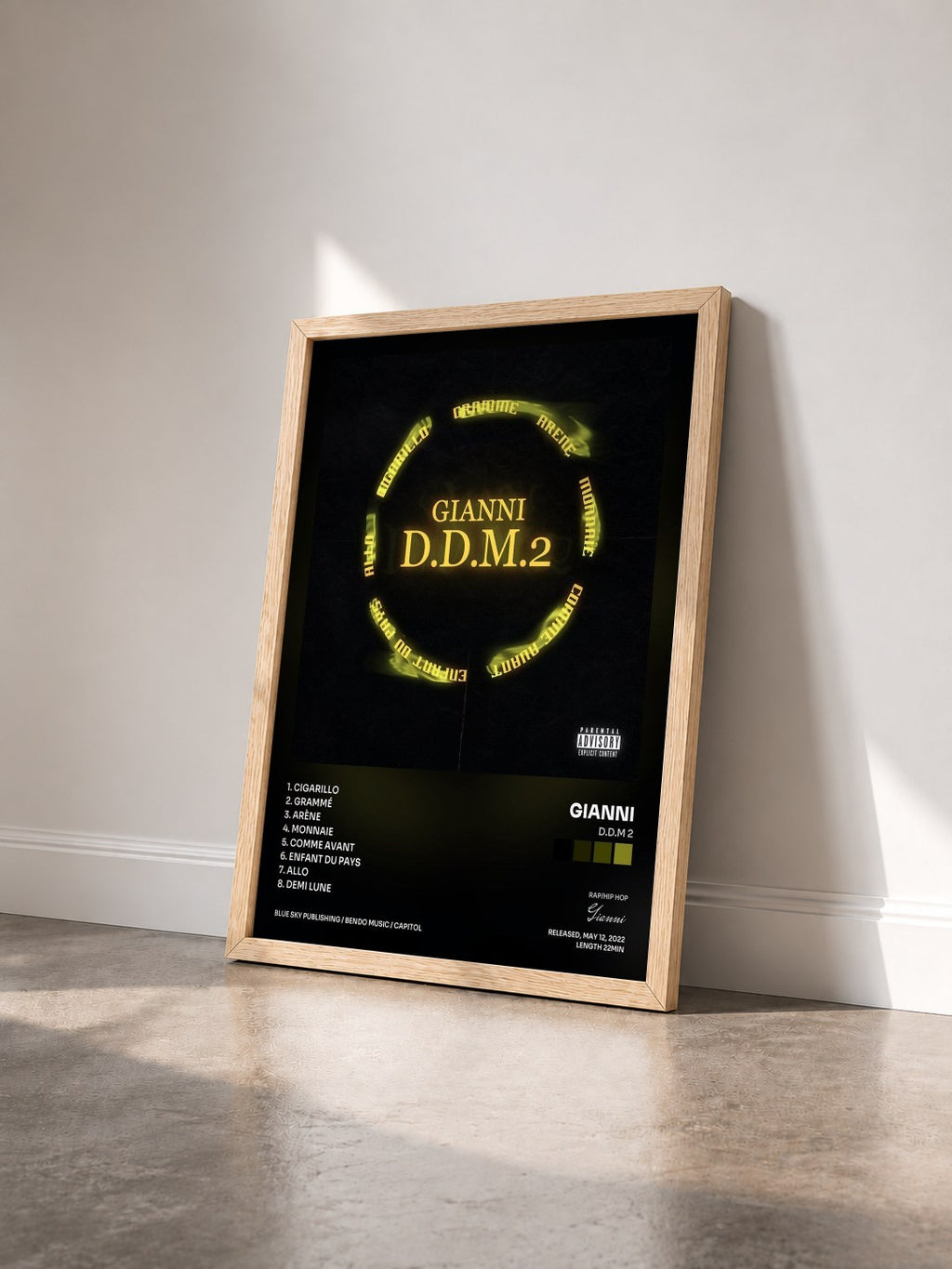 #bois Tableau de l'album D.D.M 2 de Gianni vu de trois quarts, cadre en bois brut
