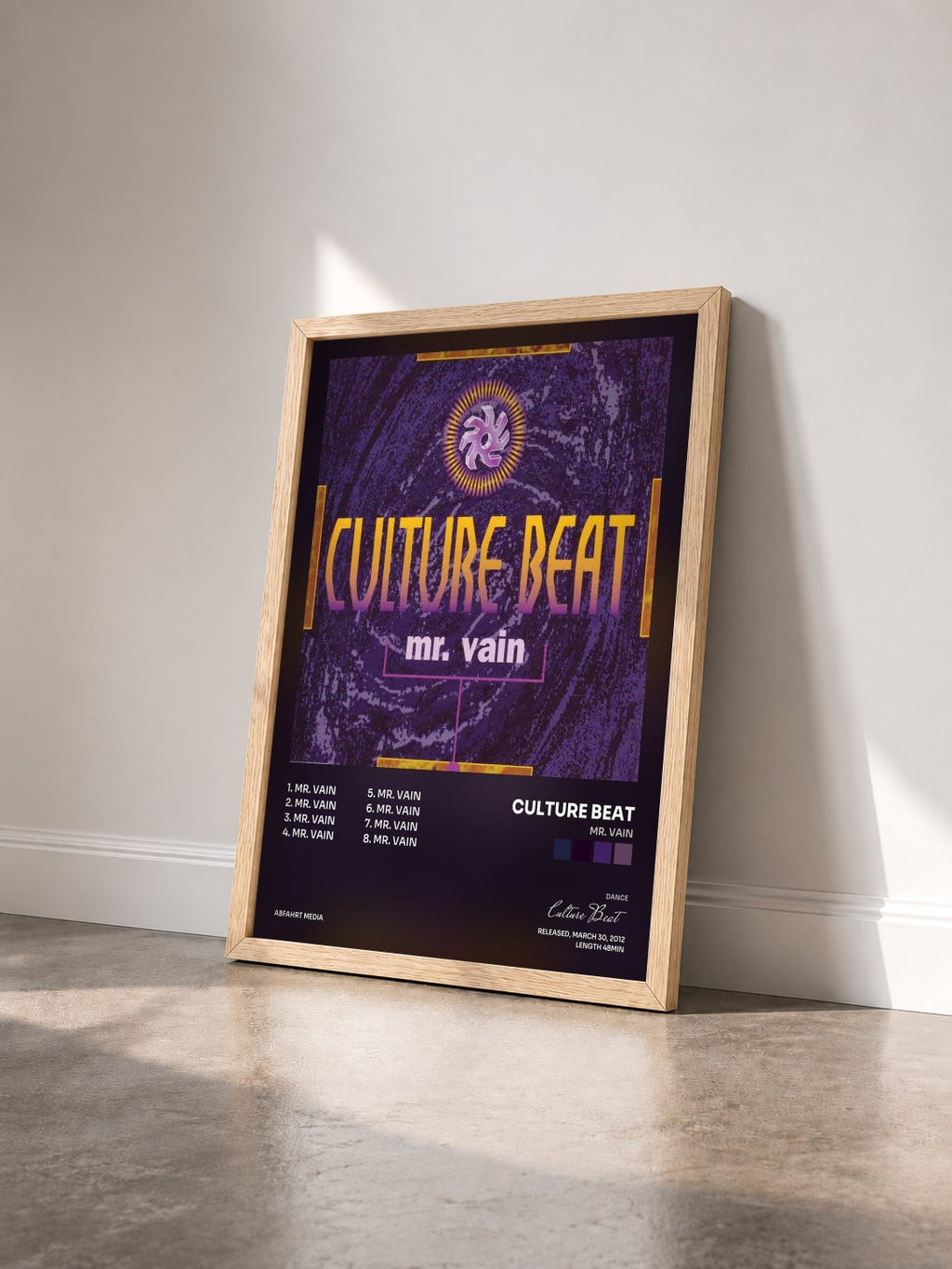 #bois Tableau de l'album Mr. Vain de Culture Beat vu de trois quarts, cadre en bois brut