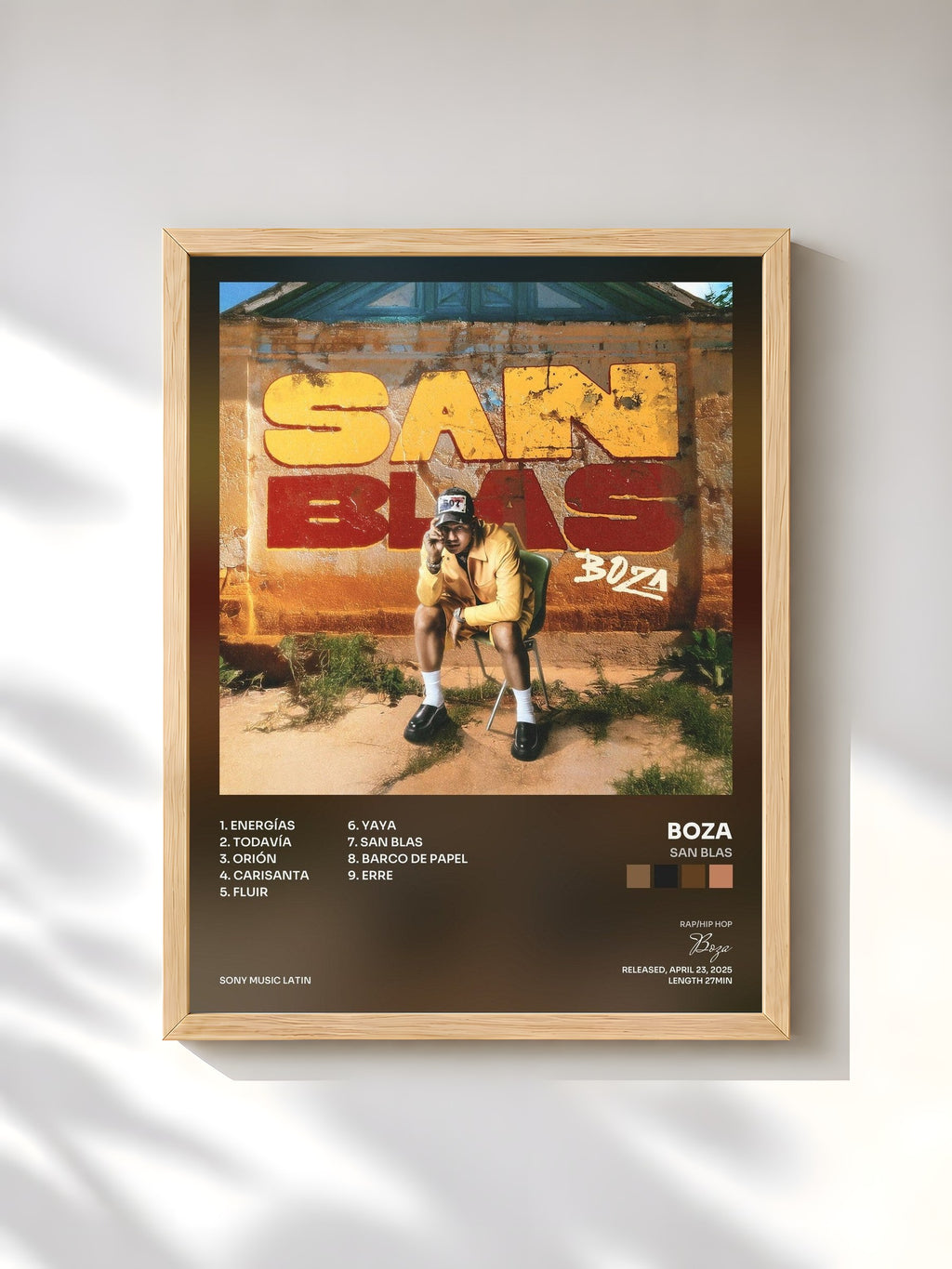 #bois Tableau de l'album SAN BLAS de Boza, cadre en bois brut, imprimé et encadré en France