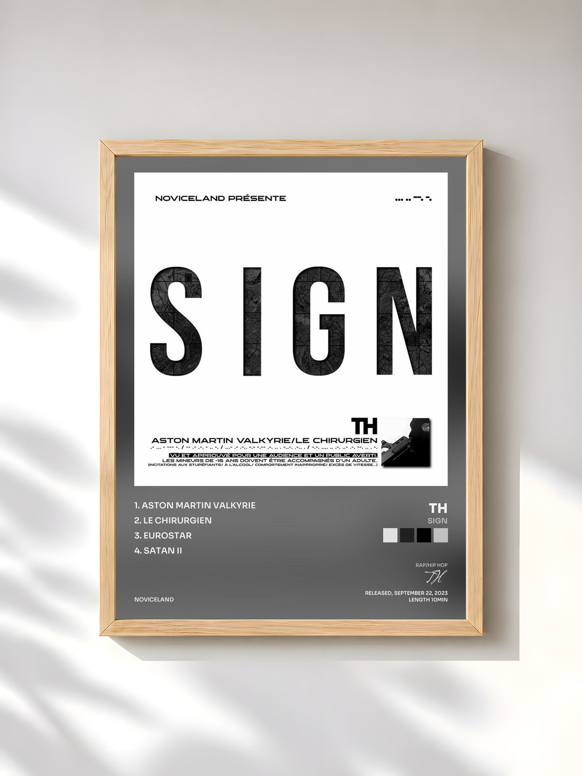 #bois Tableau de l'album SIGN de TH, cadre en bois brut, imprimé et encadré en France
