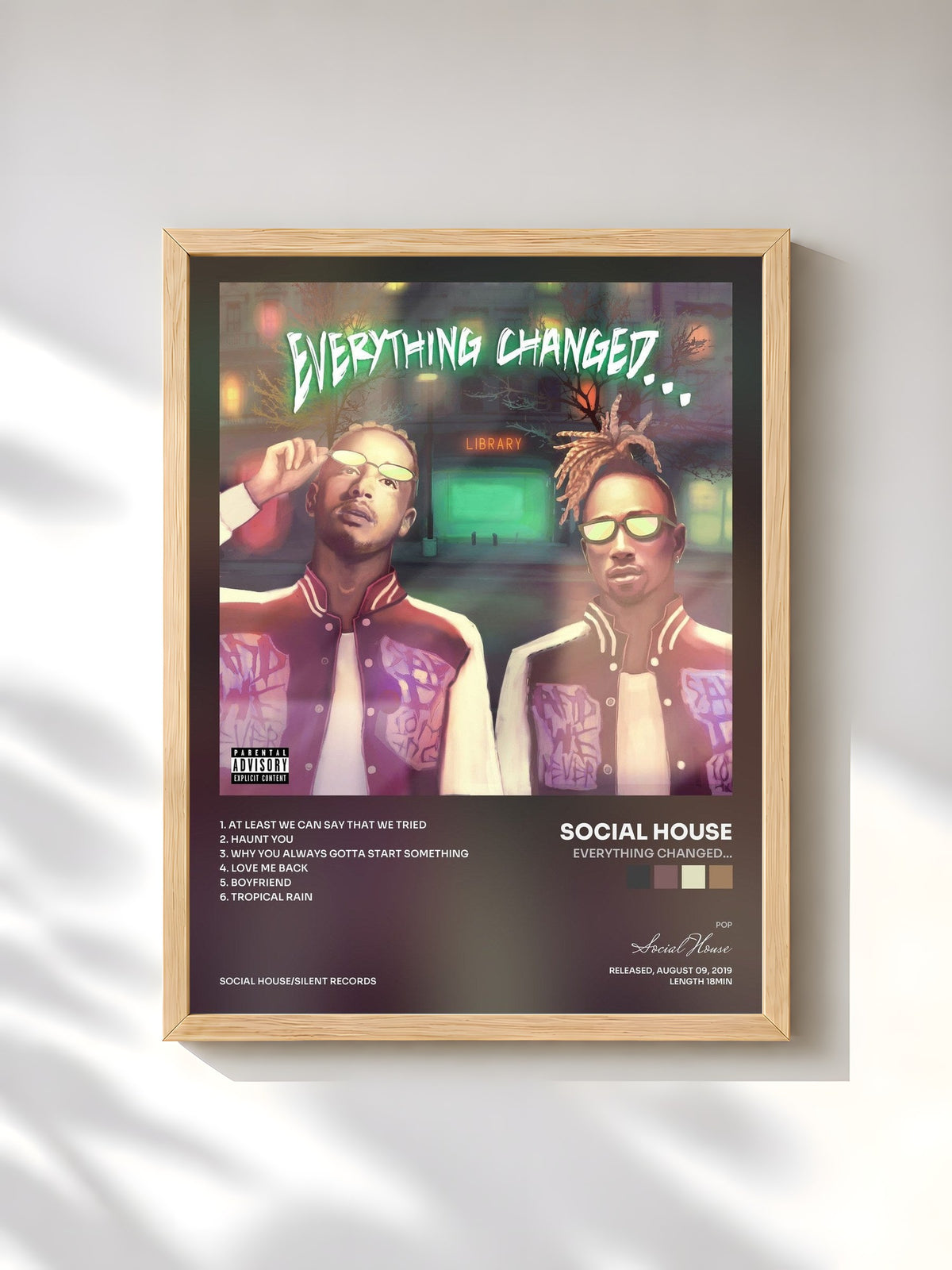 #bois Tableau de l'album Everything Changed… de Social House, cadre en bois brut, imprimé et encadré en France