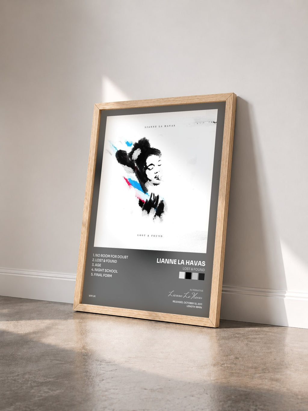 #bois Tableau de l'album Lost & Found de Lianne La Havas vu de trois quarts, cadre en bois brut