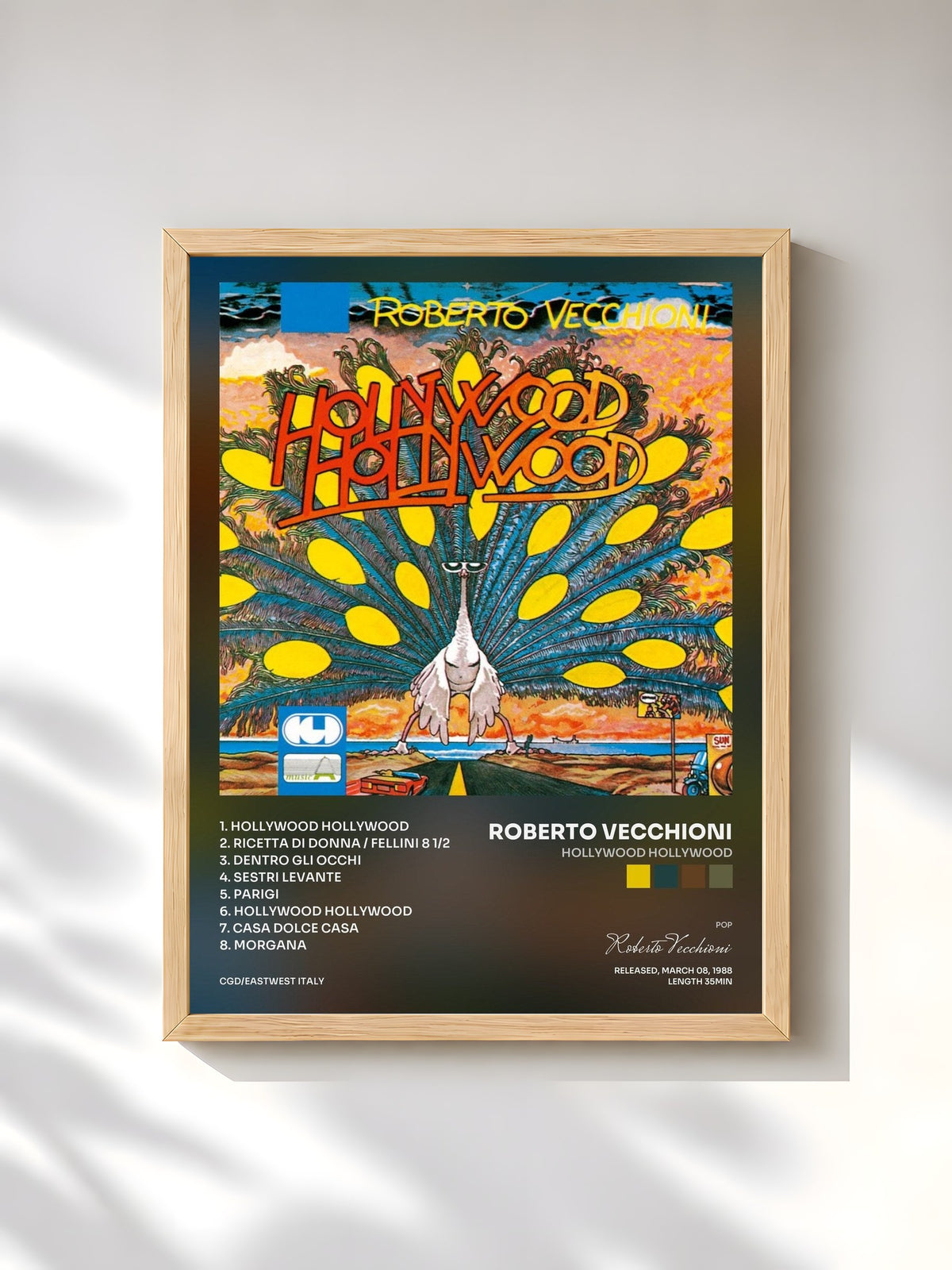 #bois Tableau de l'album Hollywood Hollywood de Roberto Vecchioni, cadre en bois brut, imprimé et encadré en France