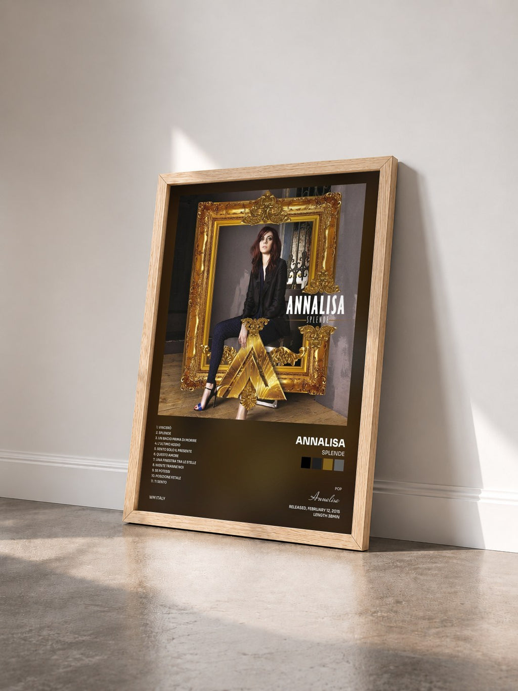 #bois Tableau de l'album Splende de Annalisa vu de trois quarts, cadre en bois brut
