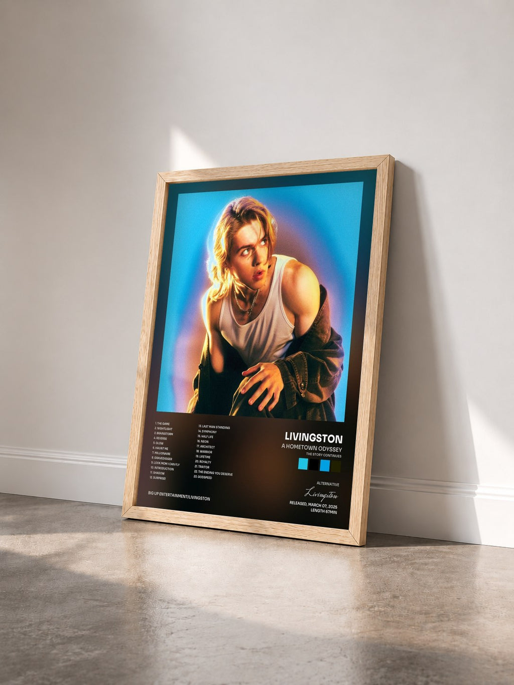 #bois Tableau de l'album A Hometown Odyssey (The Story Continues) de Livingston vu de trois quarts, cadre en bois brut