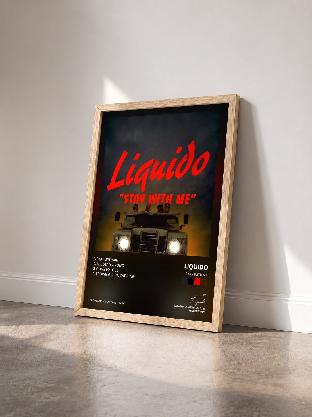 #bois Tableau de l'album Stay with Me de Liquido vu de trois quarts, cadre en bois brut