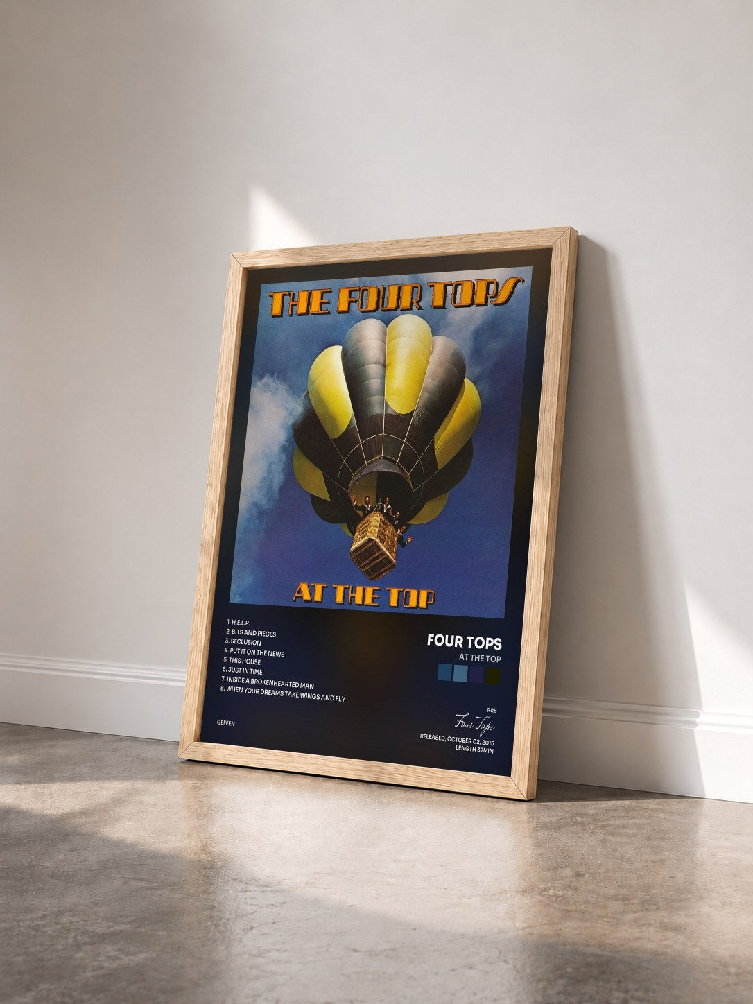 #bois Tableau de l'album At The Top de Four Tops vu de trois quarts, cadre en bois brut