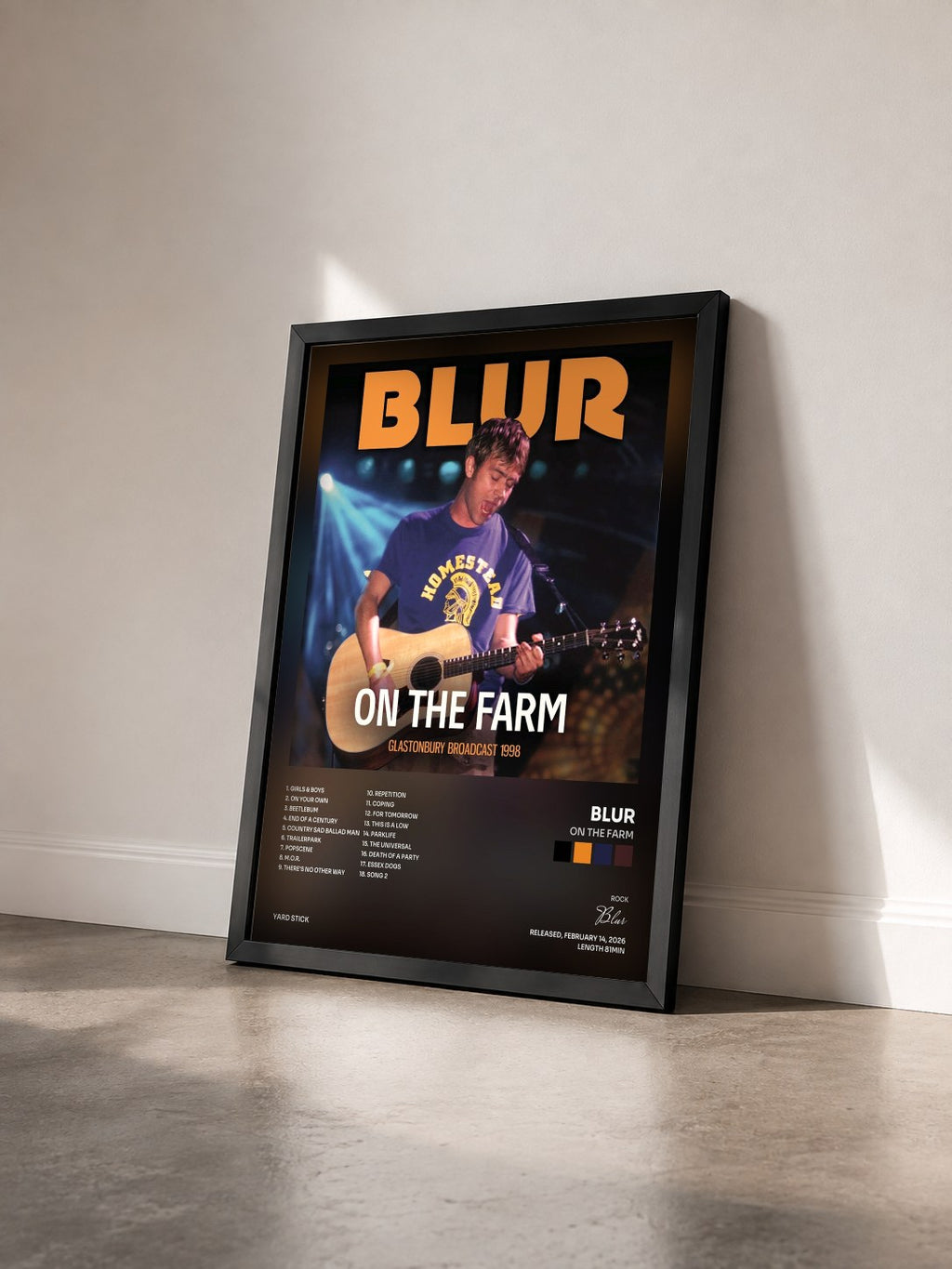 #noir Tableau de l'album On The Farm de Blur vu de trois quarts, cadre noir