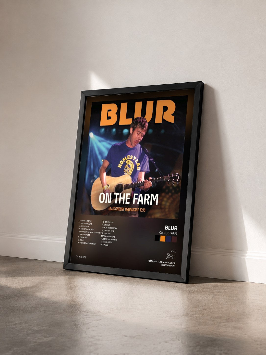 #noir Tableau de l'album On The Farm de Blur vu de trois quarts, cadre noir