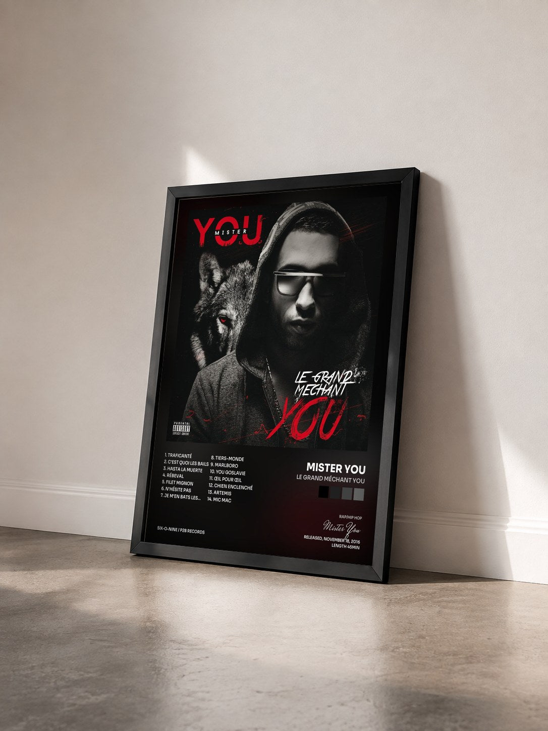 #noir Tableau de l'album Le grand méchant You de Mister You vu de trois quarts, cadre noir