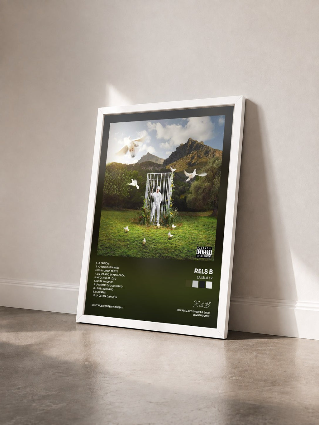 #blanc Tableau de l'album LA ISLA LP de Rels B vu de trois quarts, cadre blanc