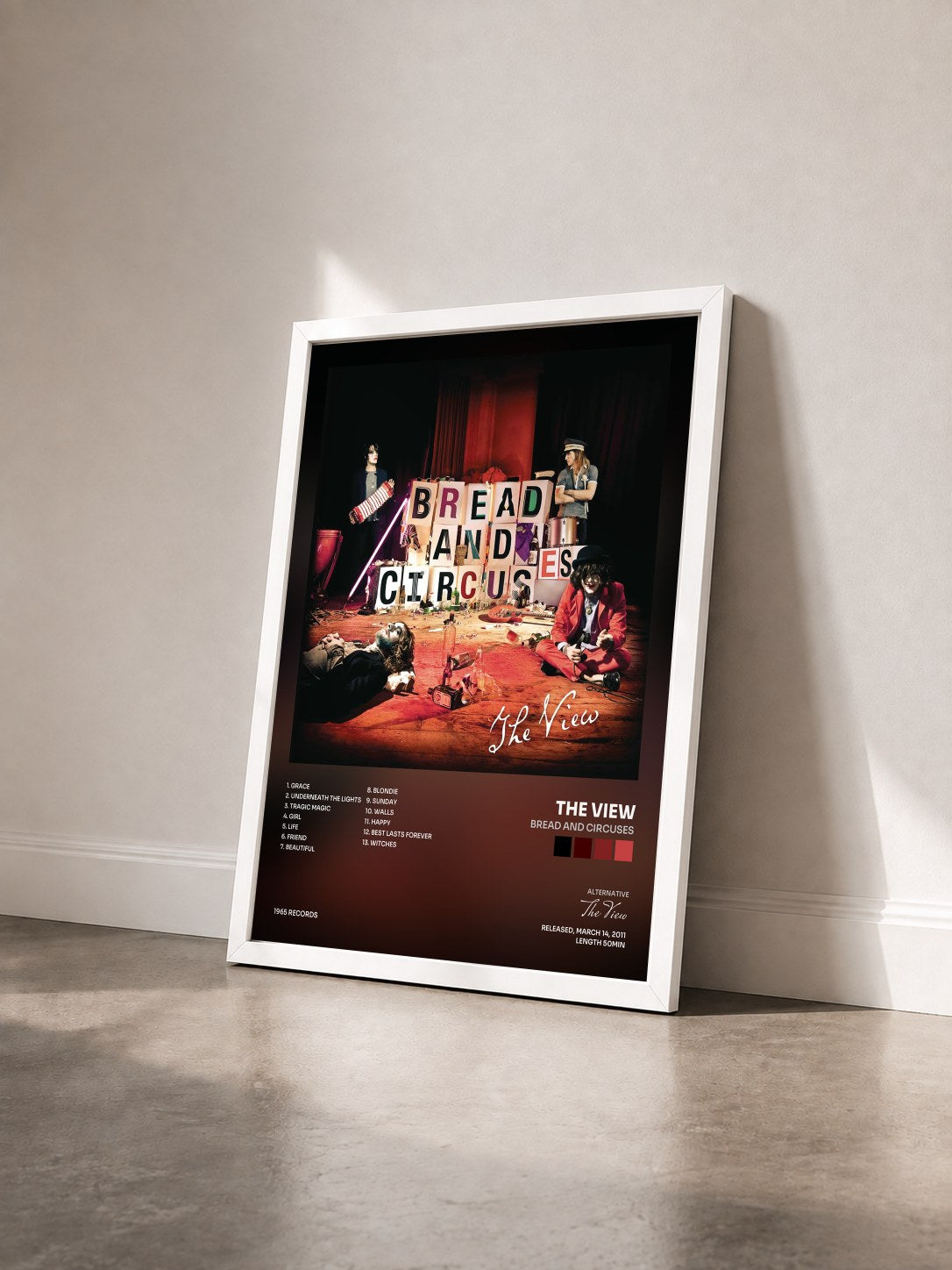 #blanc Tableau de l'album Bread and Circuses de The View vu de trois quarts, cadre blanc