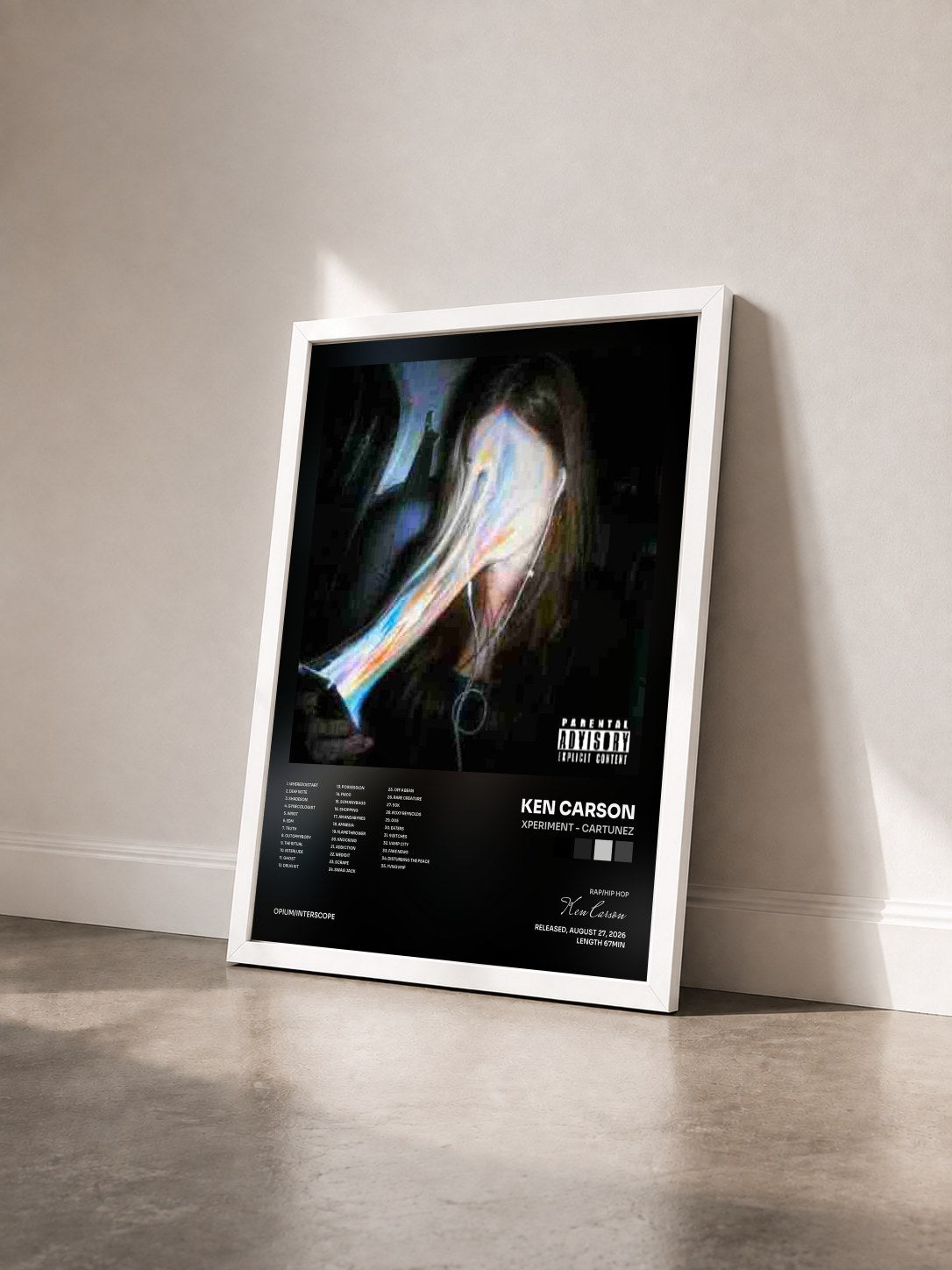 #blanc Tableau de l'album xperiment - cartunez de Ken Carson vu de trois quarts, cadre blanc