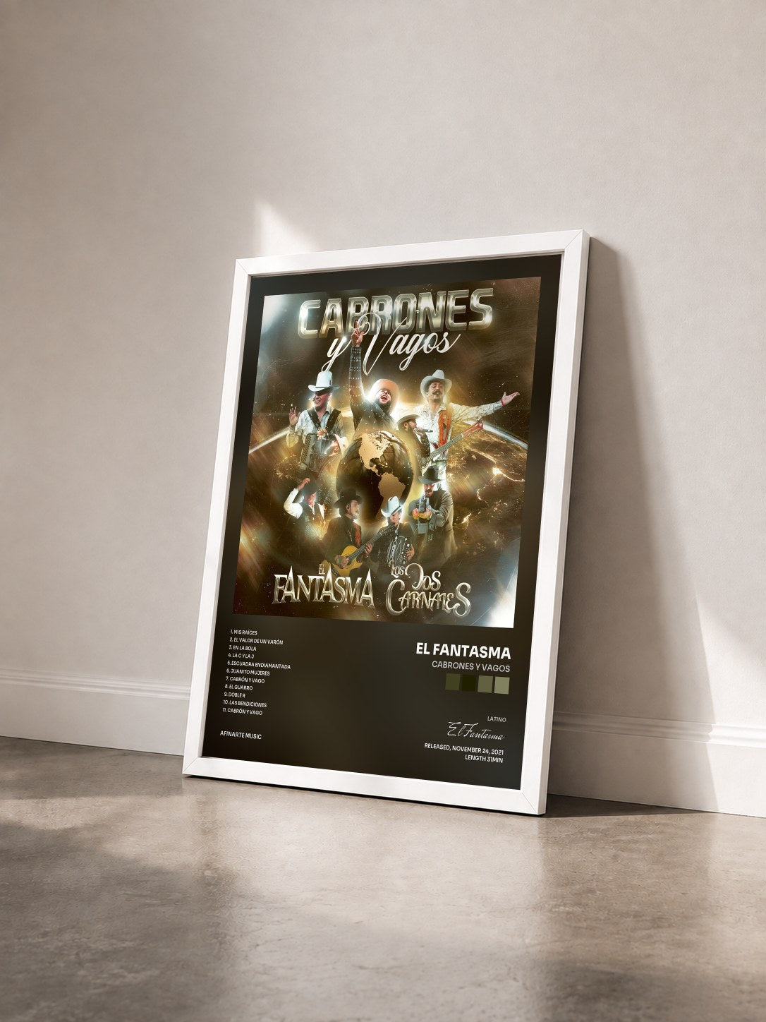 #blanc Tableau de l'album Cabrones y Vagos de El Fantasma vu de trois quarts, cadre blanc