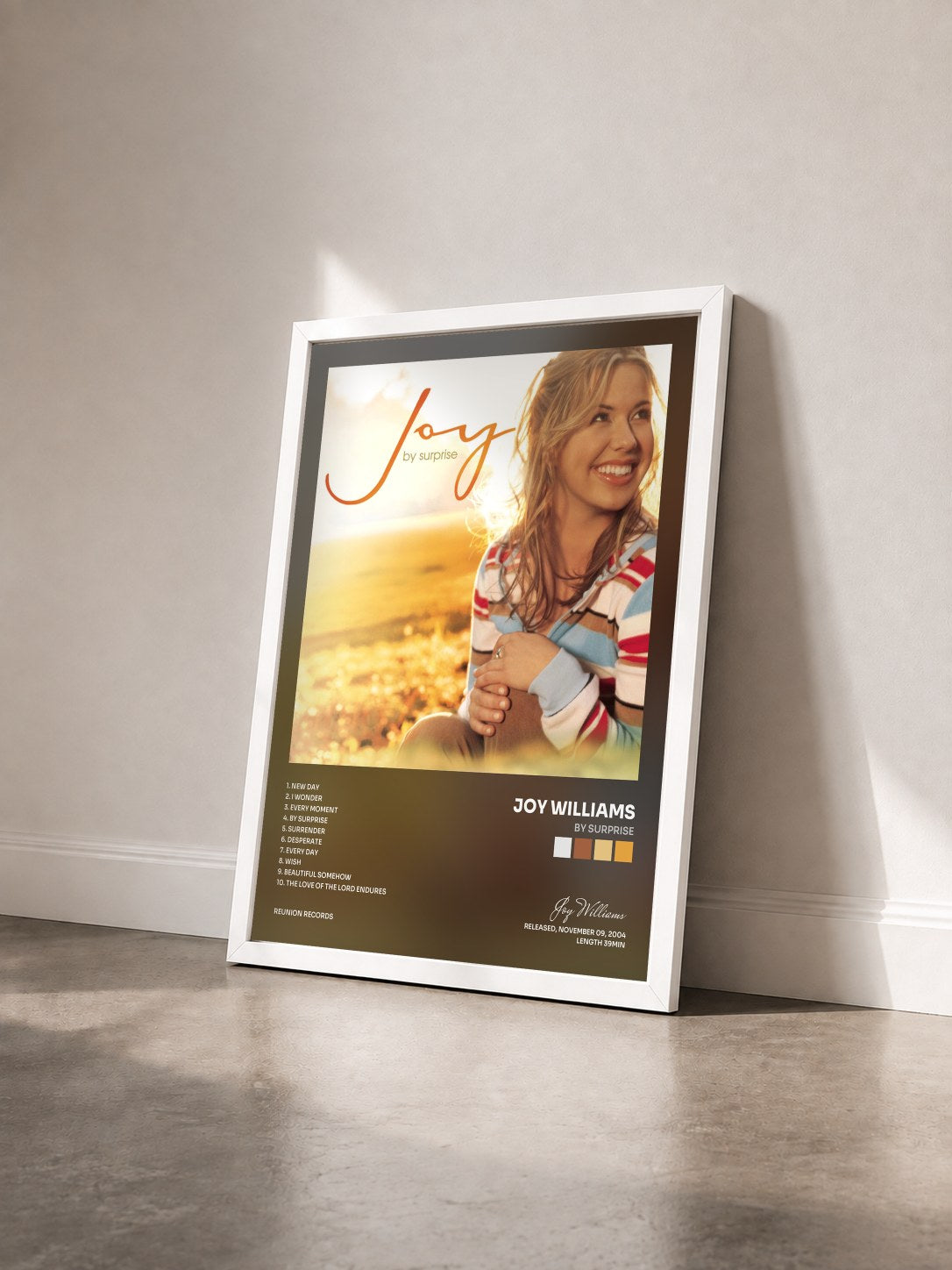 #blanc Tableau de l'album By Surprise de Joy Williams vu de trois quarts, cadre blanc