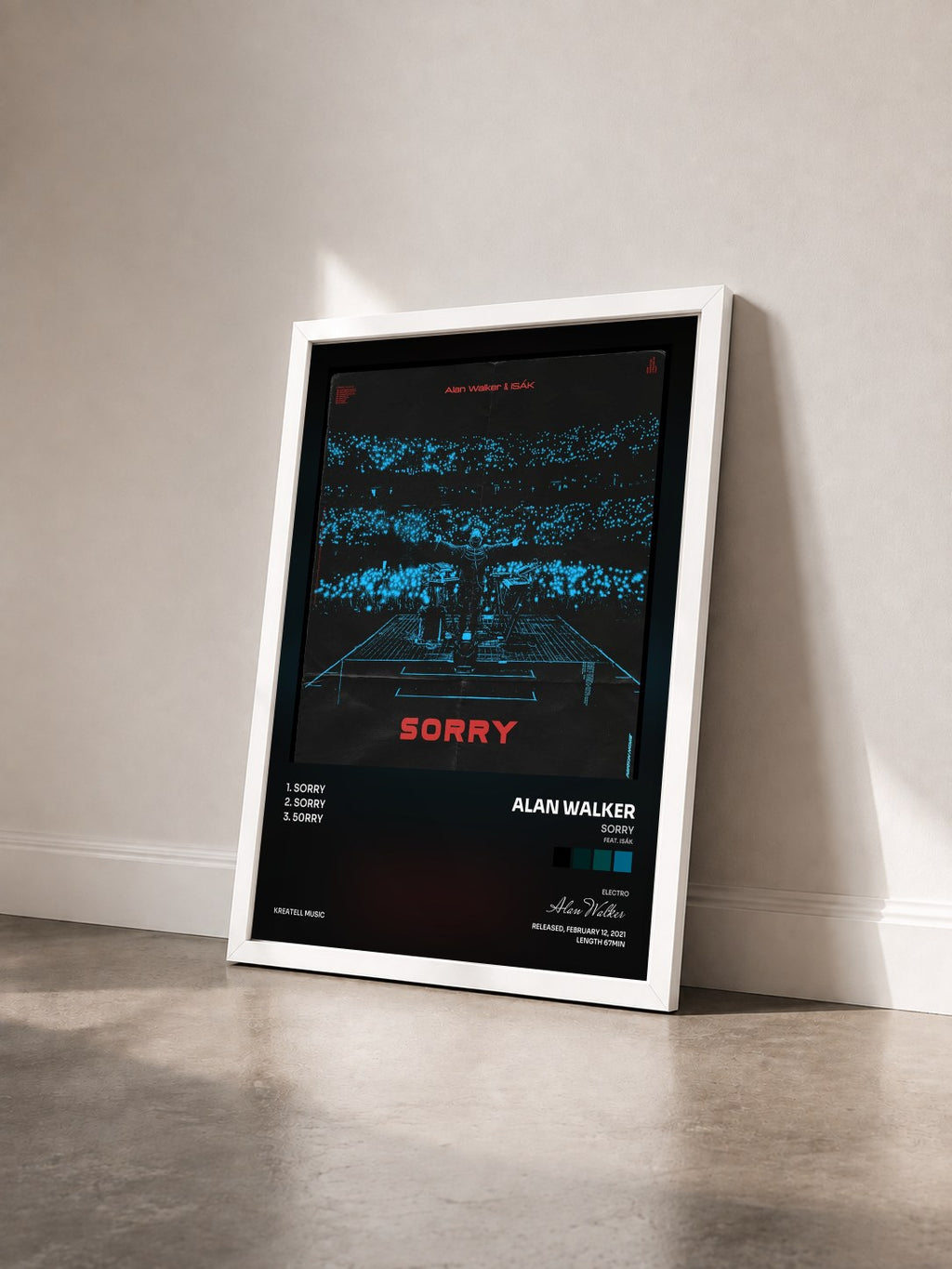 #blanc Tableau de l'album Sorry (feat. ISÁK) de Alan Walker vu de trois quarts, cadre blanc