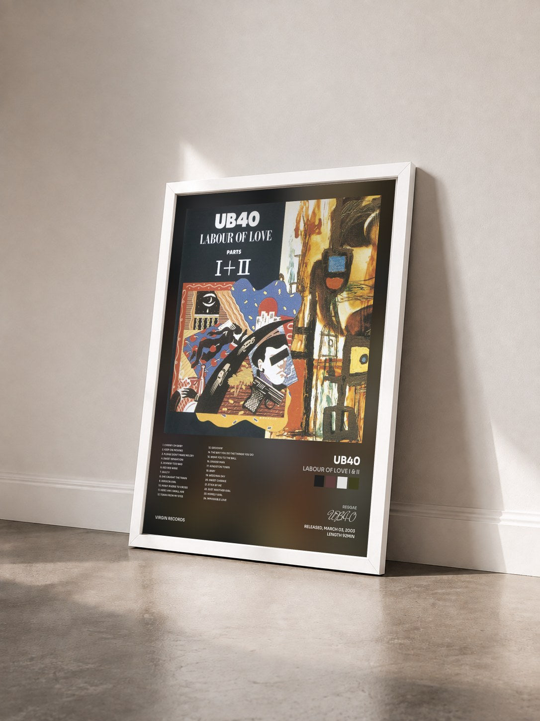 #blanc Tableau de l'album Labour Of Love I & II de UB40 vu de trois quarts, cadre blanc