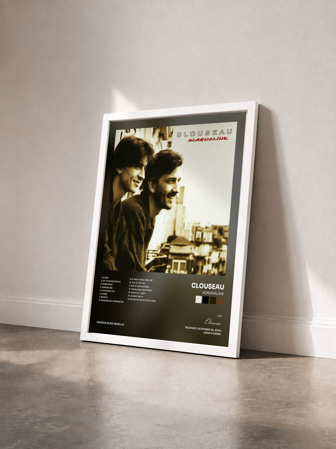#blanc Tableau de l'album Adrenaline de Clouseau vu de trois quarts, cadre blanc