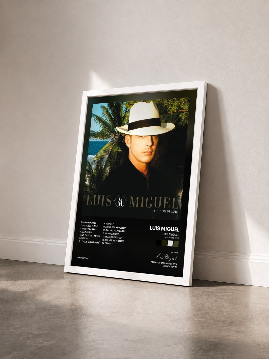 #blanc Tableau de l'album Luis Miguel (Edición De Lujo) de Luis Miguel vu de trois quarts, cadre blanc