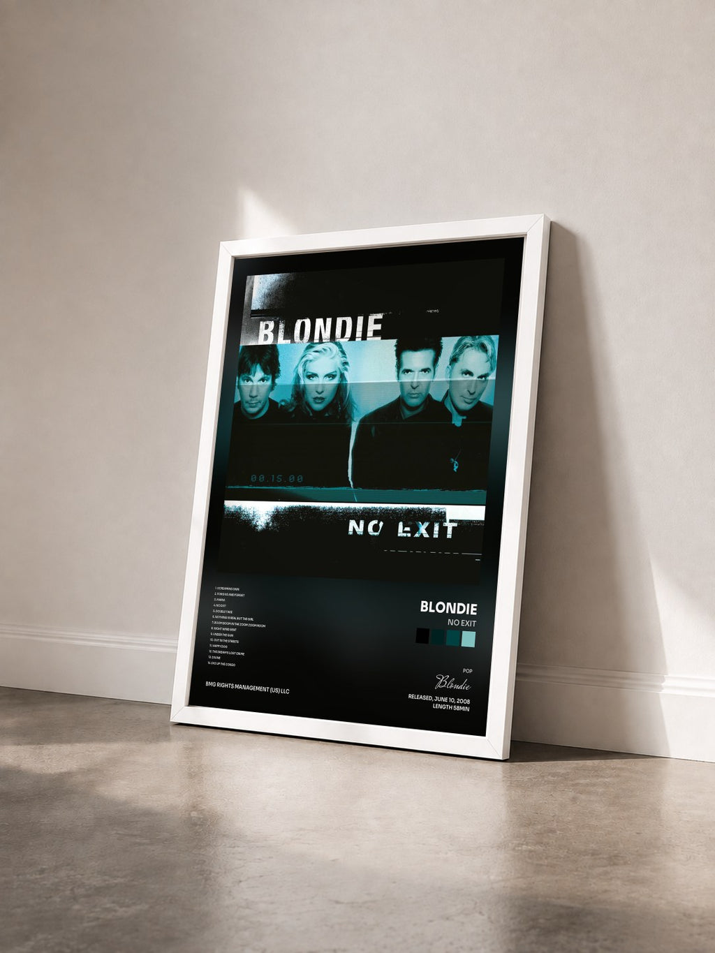 #blanc Tableau de l'album No Exit de Blondie vu de trois quarts, cadre blanc