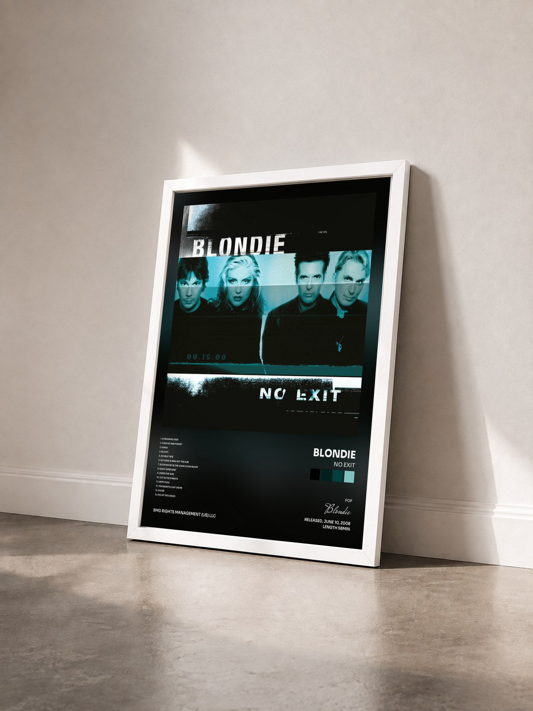 #blanc Tableau de l'album No Exit de Blondie vu de trois quarts, cadre blanc