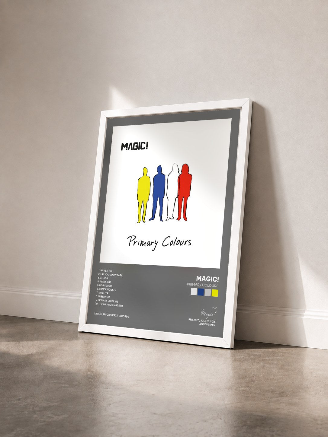 #blanc Tableau de l'album Primary Colours de Magic! vu de trois quarts, cadre blanc