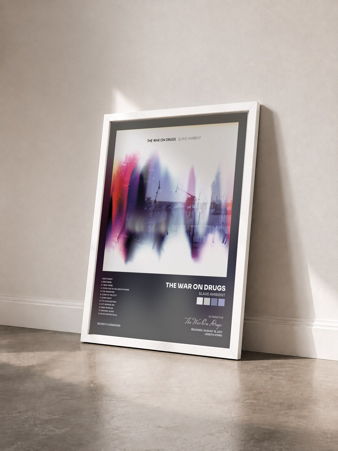 #blanc Tableau de l'album Slave Ambient de The War On Drugs vu de trois quarts, cadre blanc