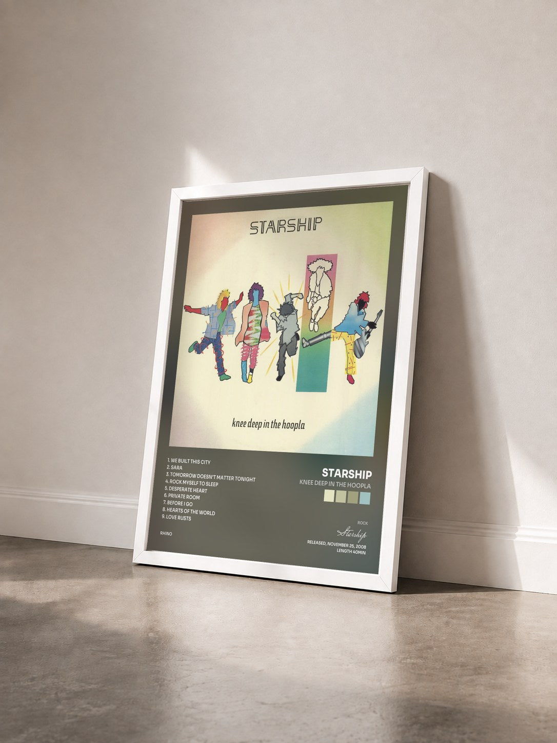 #blanc Tableau de l'album Knee Deep In The Hoopla de Starship vu de trois quarts, cadre blanc