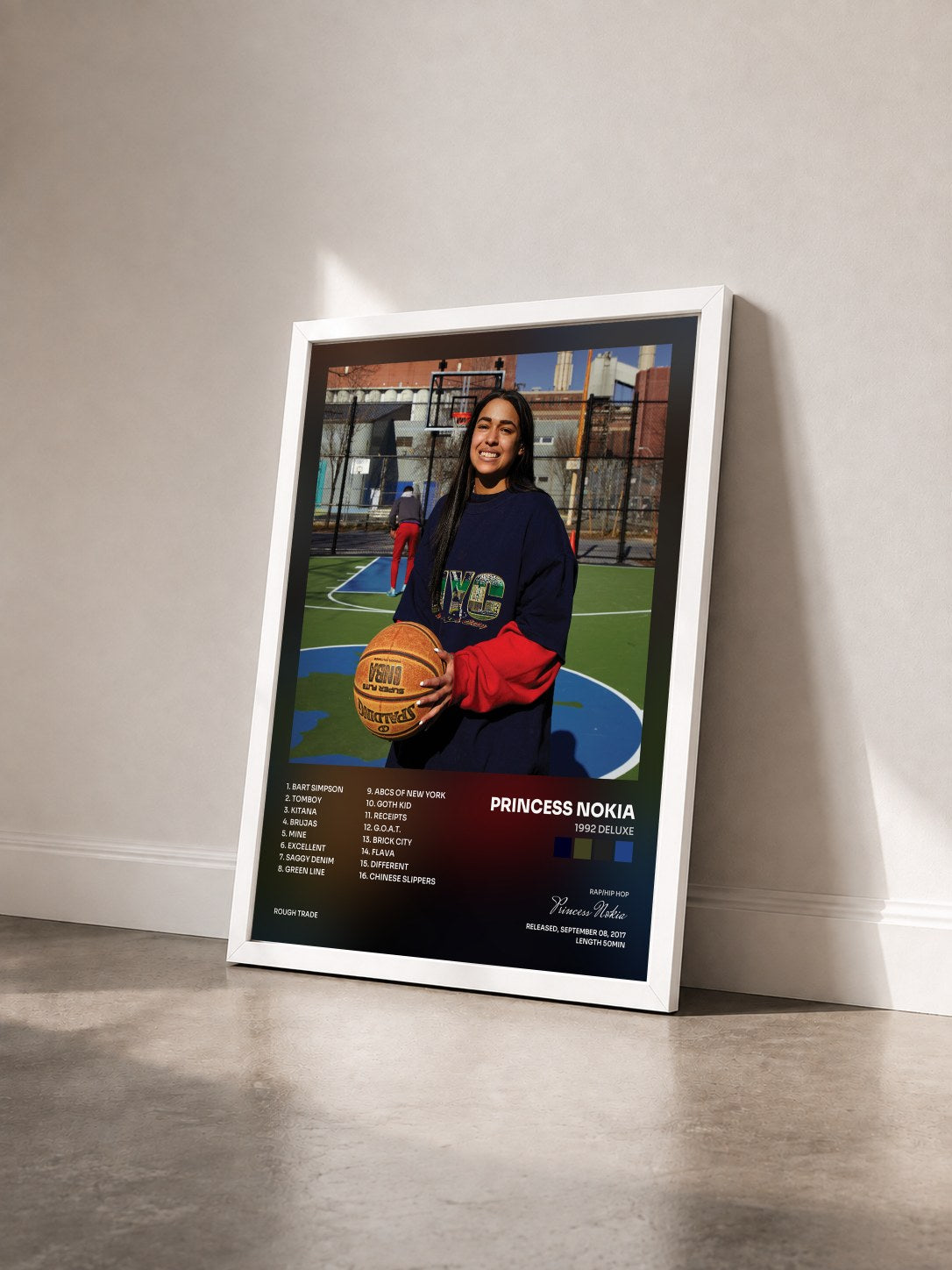 #blanc Tableau de l'album 1992 Deluxe de Princess Nokia vu de trois quarts, cadre blanc